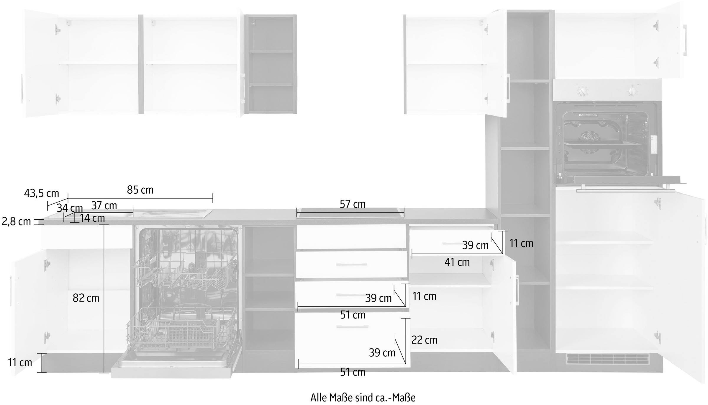 KOCHSTATION Küchenzeile »KS-Paris«, ohne E-Geräte, Breite 340 cm