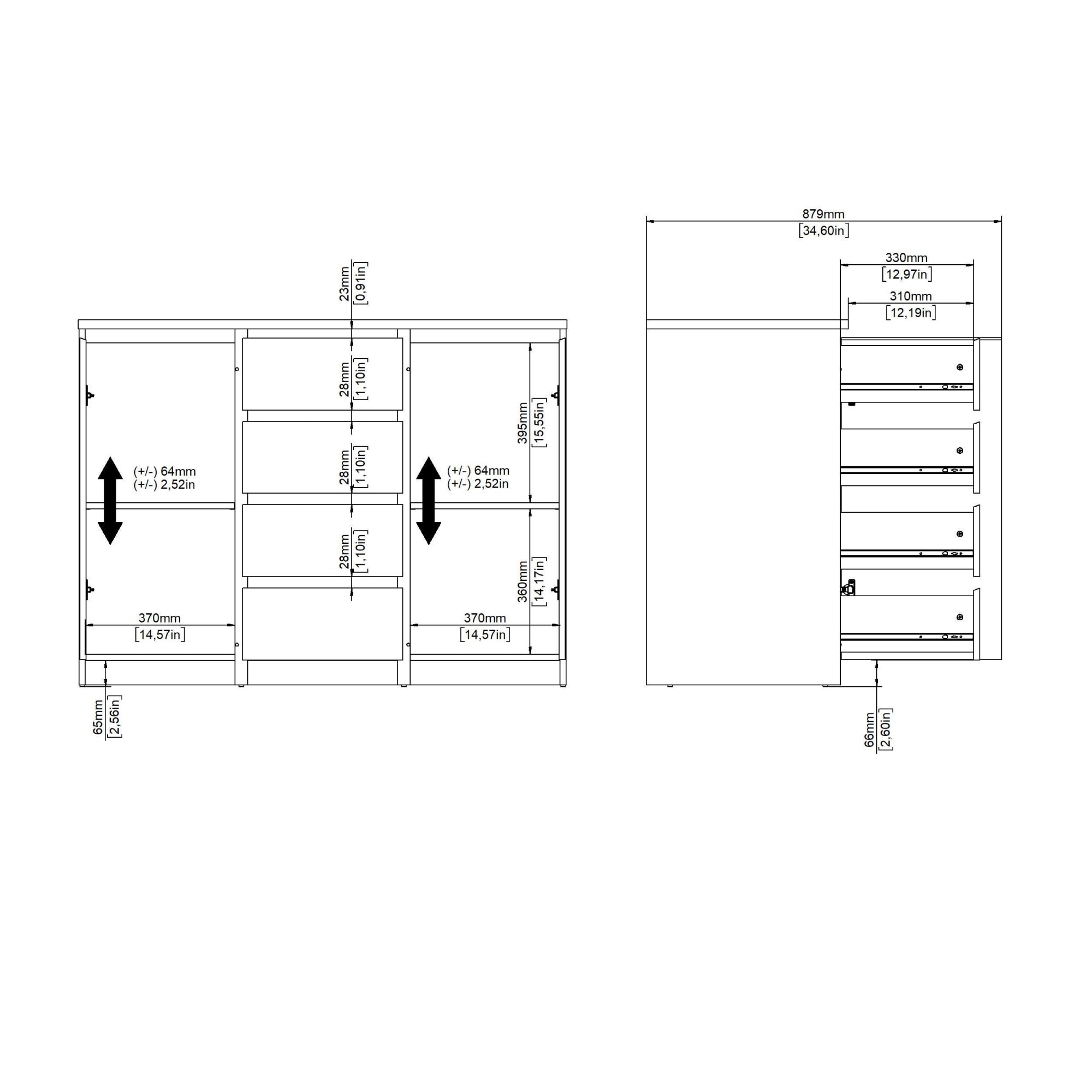 INOSIGN Kommode »Naia, Sideboard, 4 Schubladen, 2 Türen, Aufbewahrung, grifflose Front« Mit Einlegeböden, modern, skandinavisches Design, in mehrere Farben