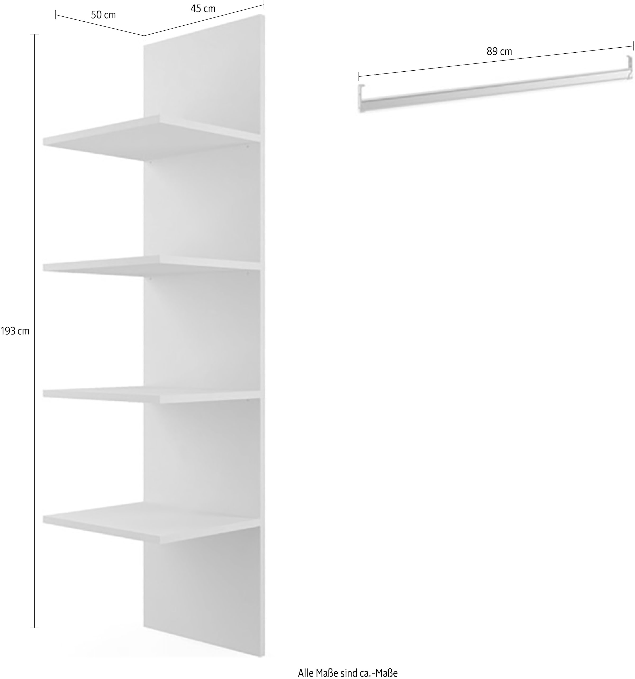 Home affaire Inneneinteilung »Jupiter – Steingrau, B135×H193 cm, 4 Böden B43 cm, SK-Einsatz B90 cm« + 1 Kleiderstange, Breite 89 cm, Zubehör für Schweber Jupiter, 275 cm