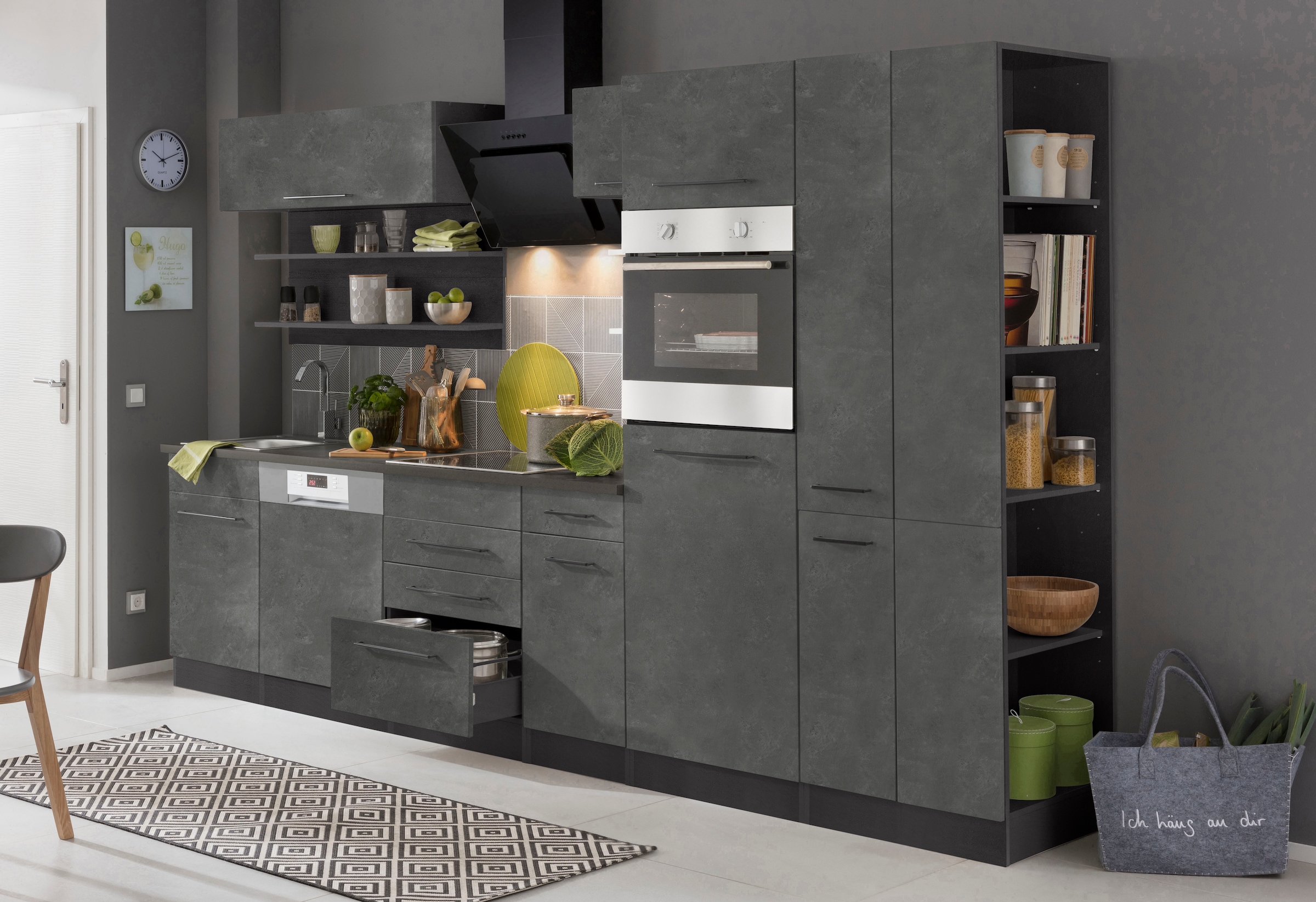 KOCHSTATION "KS-Tulsa" ohne E-Geräte, Breite 300 cm, schwarze Metallgriffe, günstig online kaufen