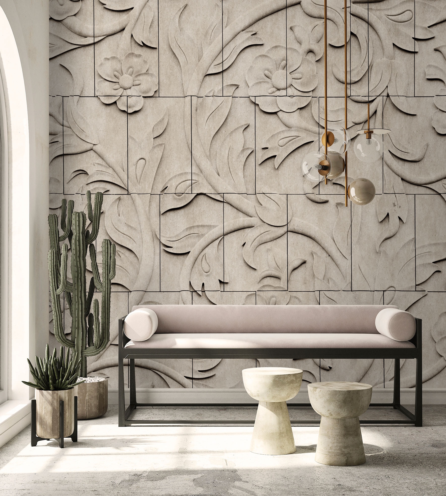 living walls Fototapete »Walls by Patel 5 Fototapete Florales 3D-Relief« 3D-Optik glatt Florales 3D-Relief auf 200 g/m² Premium-Vlies