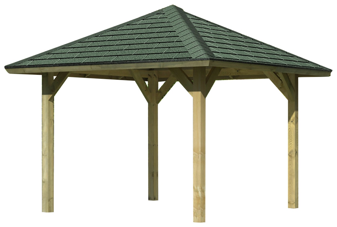 Karibu Pavillon »Bergen 1«, (Set), BxTxH: 338x338x290 cm, mit grünen Dachschindeln