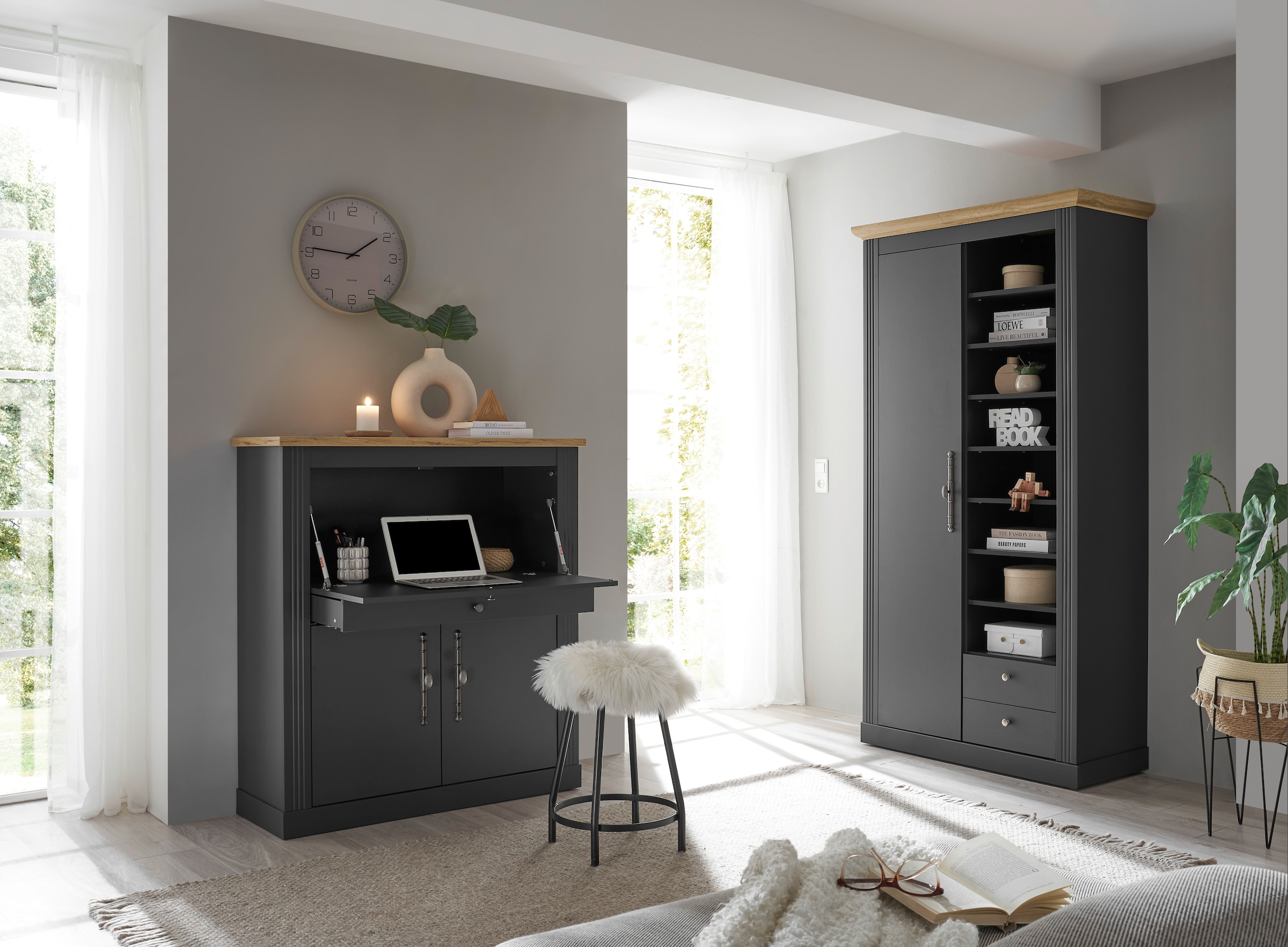 OTTO home Büromöbel-Set »Westminster, wohnliches Home-Office, Büro in zwei Farben verfügbar« Set, 2 tlg. enthält Sekretär und Stauraumschrank im Landhausstil, mit Kabelkanal