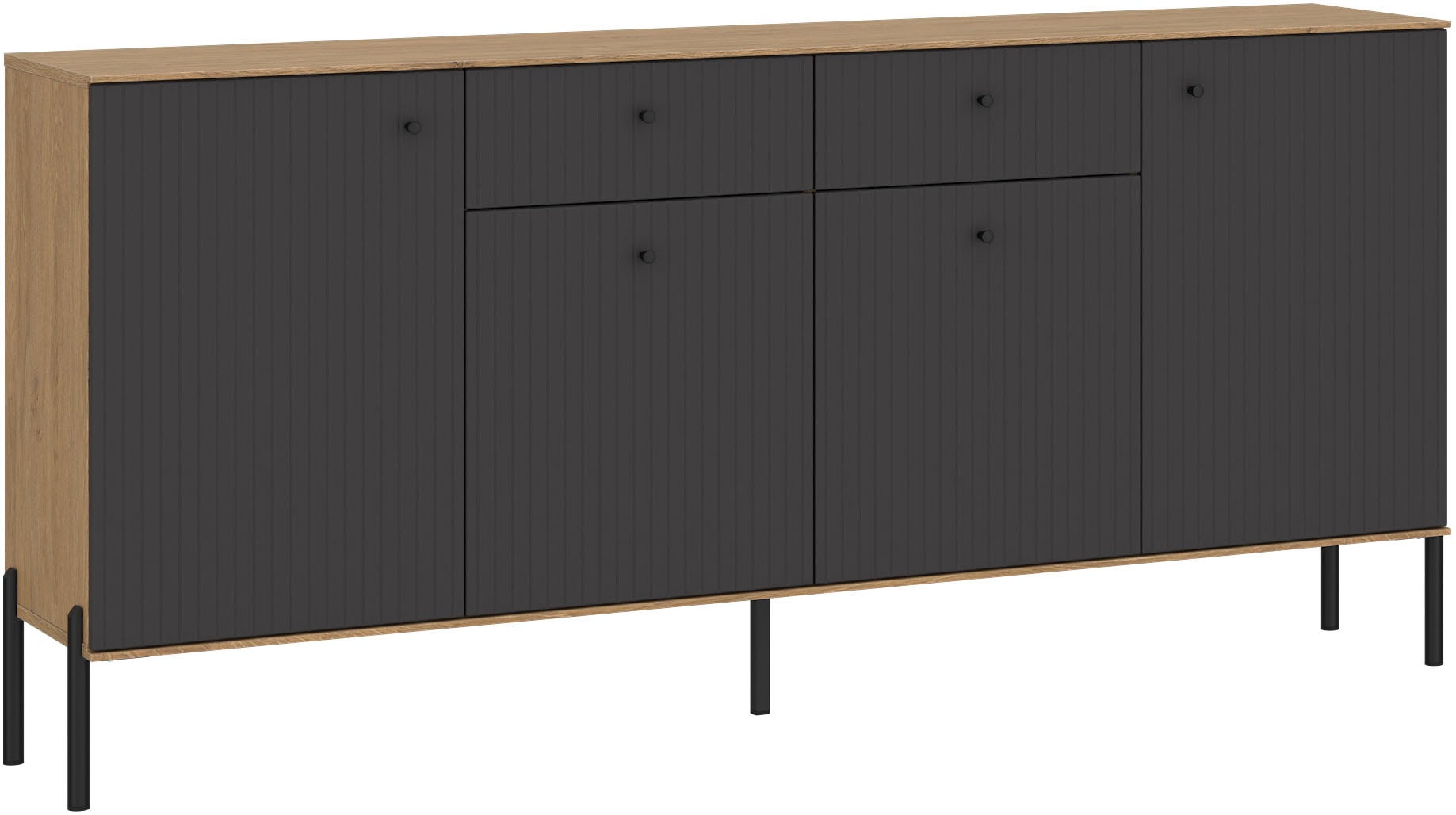 OTTO home Sideboard "Nursia" Sideboard, Breite 184 cm, mit geriffelten Fronten, auf Metallfüßen