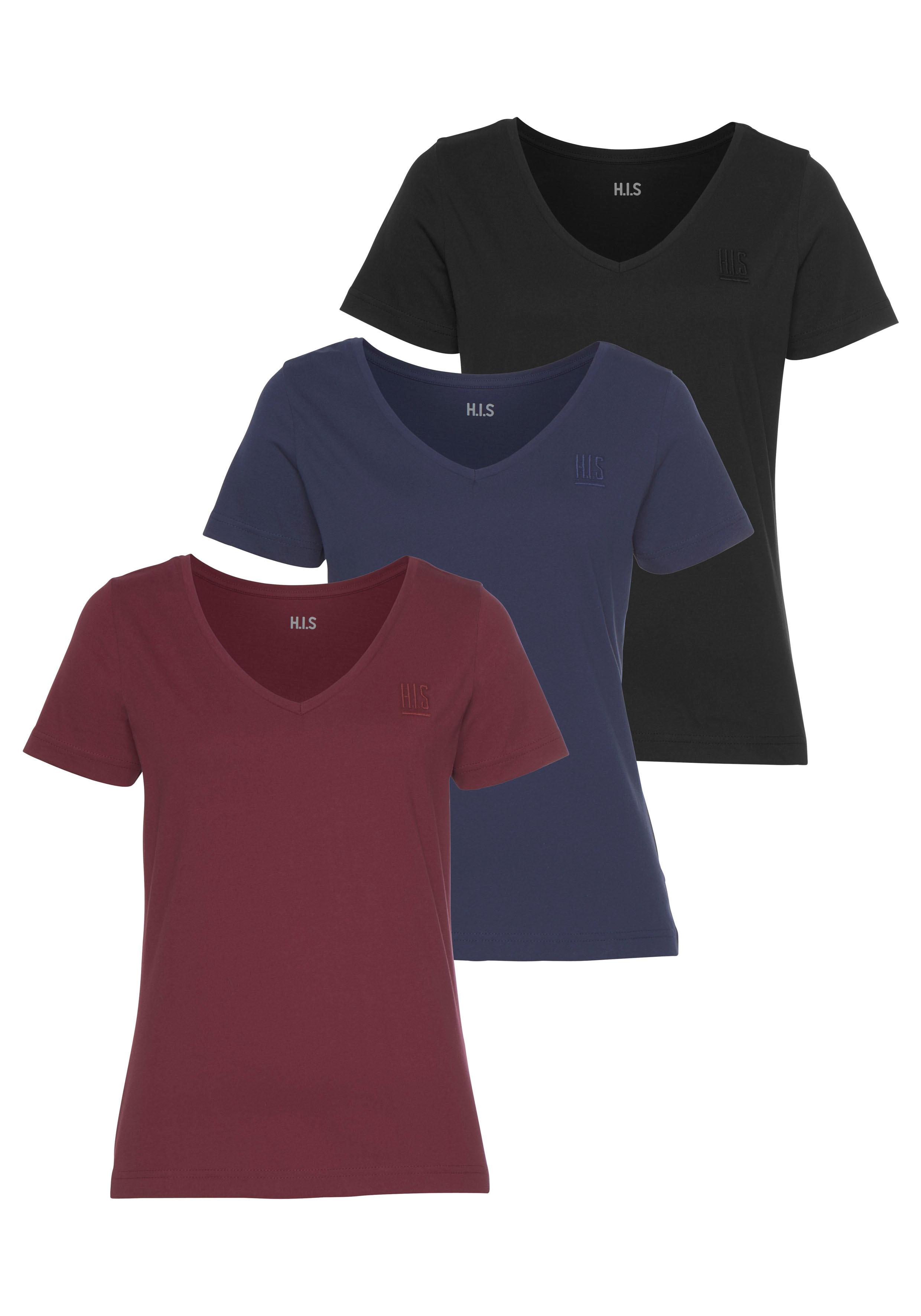 H.I.S T-Shirt "Essential-Basics vielseitig kombinierbar" 3er-Pack zum Vorteilspreis, lockerer Schnitt, 100% Baumwolle, vielen Farben & großen Größen