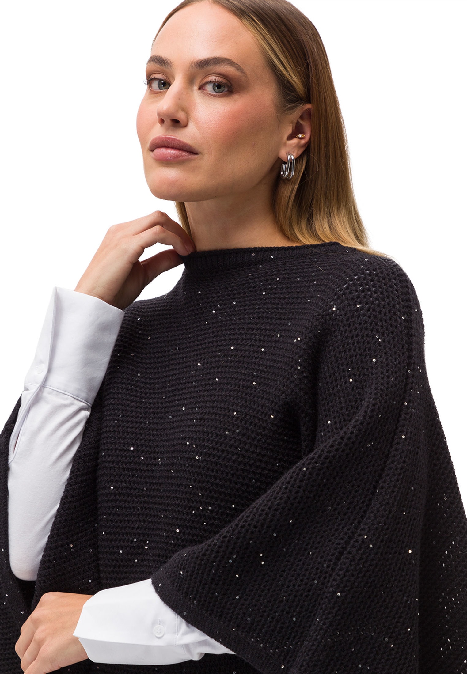 Zero 2-in-1-Strickjacke »zero Poncho mit Glitzersteinchen«, Ziersteine