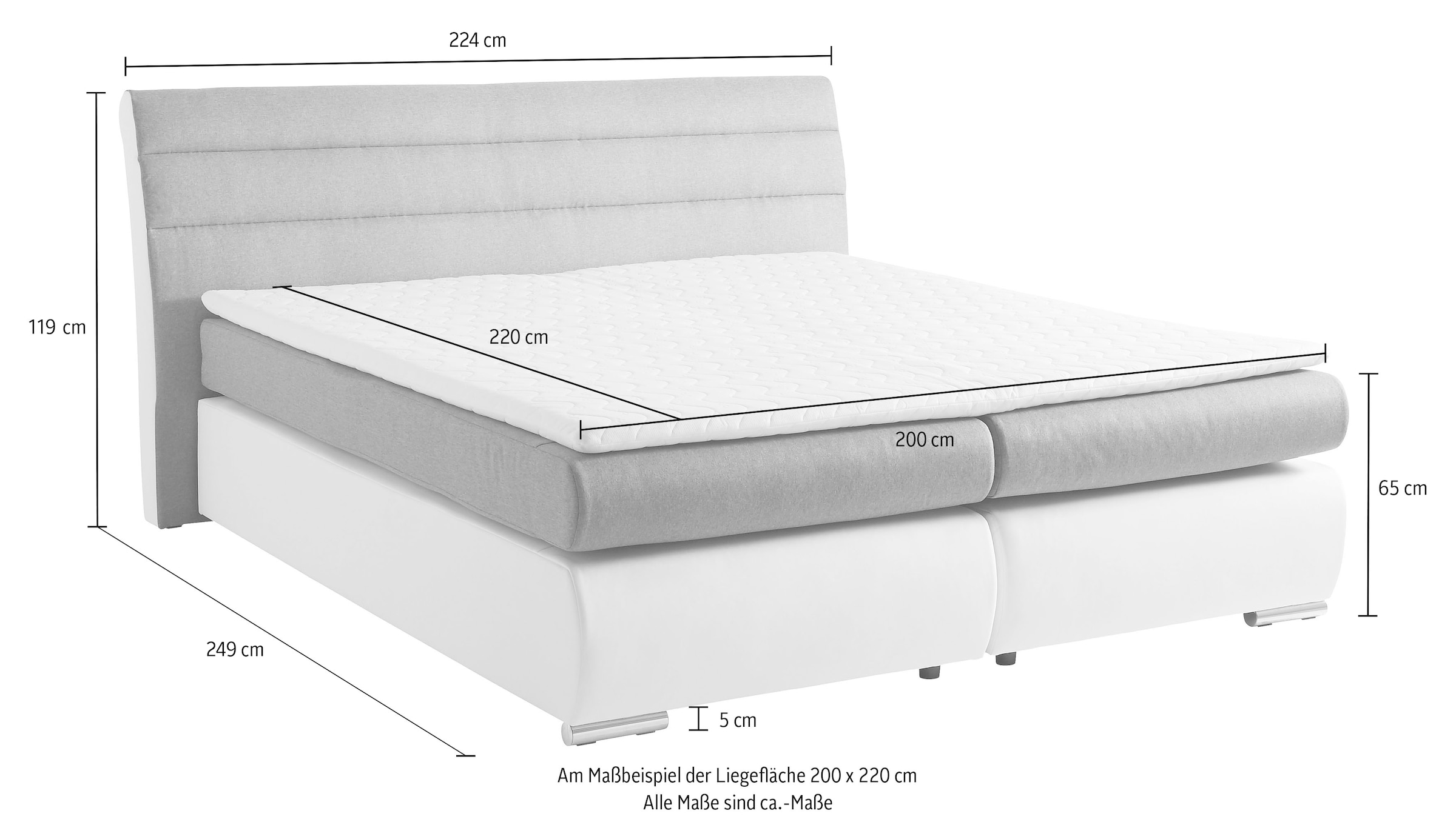 Places of Style Boxspringbett »Luna«, in Struktur-/Kunstleder-Mix, Überlänge 220 cm, bis zu 3 Härtegrade