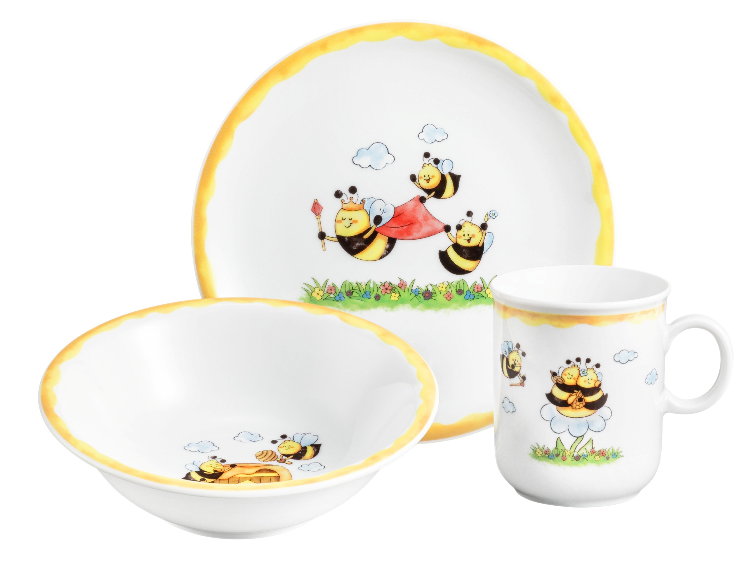 SELTMANN WEIDEN Kindergeschirr-Set "Compact Fleißige Bienchen", 3 Stk., bunt, Geschirr-Sets, Teller, Schüssel, Becher, Made in Germany, 3 Teile, für