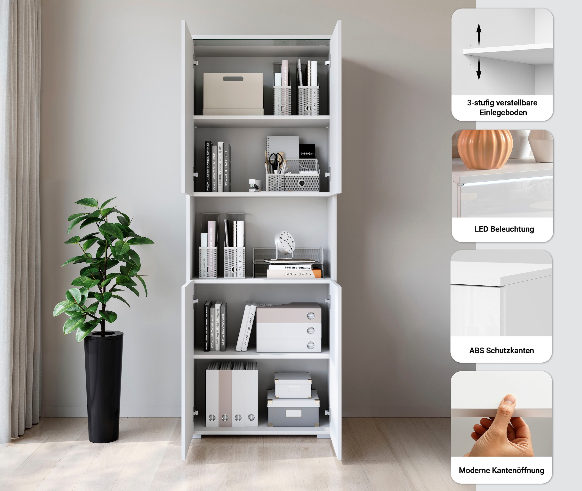 INOSIGN Aktenschrank »Vera, Mehrzweckschrank mit LED-Beleuchtung« Praktischer Stauraum mit höhenverstellbaren Ablageböden, H. 182 cm