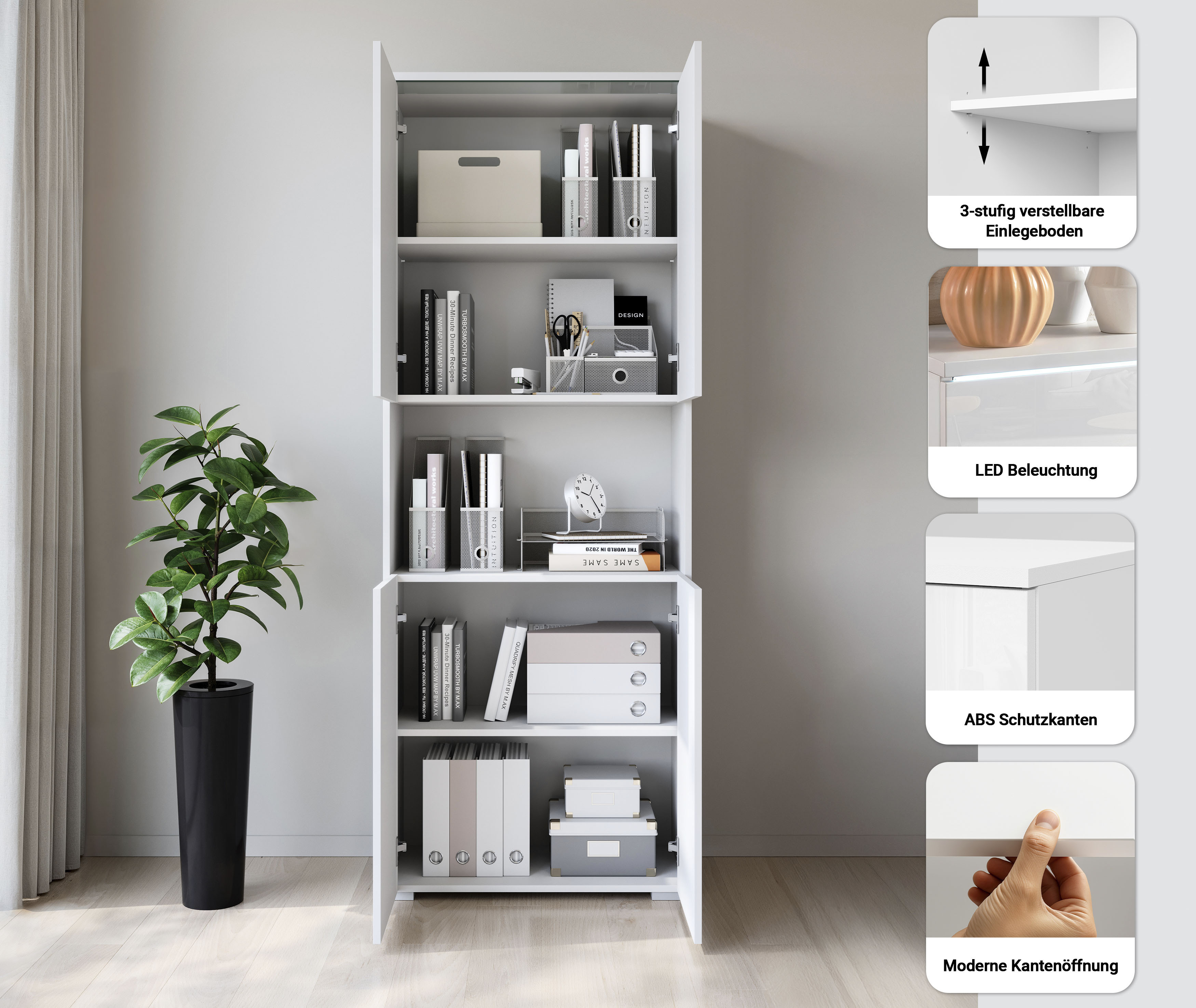 Thumbnail - INOSIGN Aktenschrank "Vera, Mehrzweckschrank mit LED-Beleuchtung" Praktischer Stauraum mit höhenverstellbaren Ablageböde...