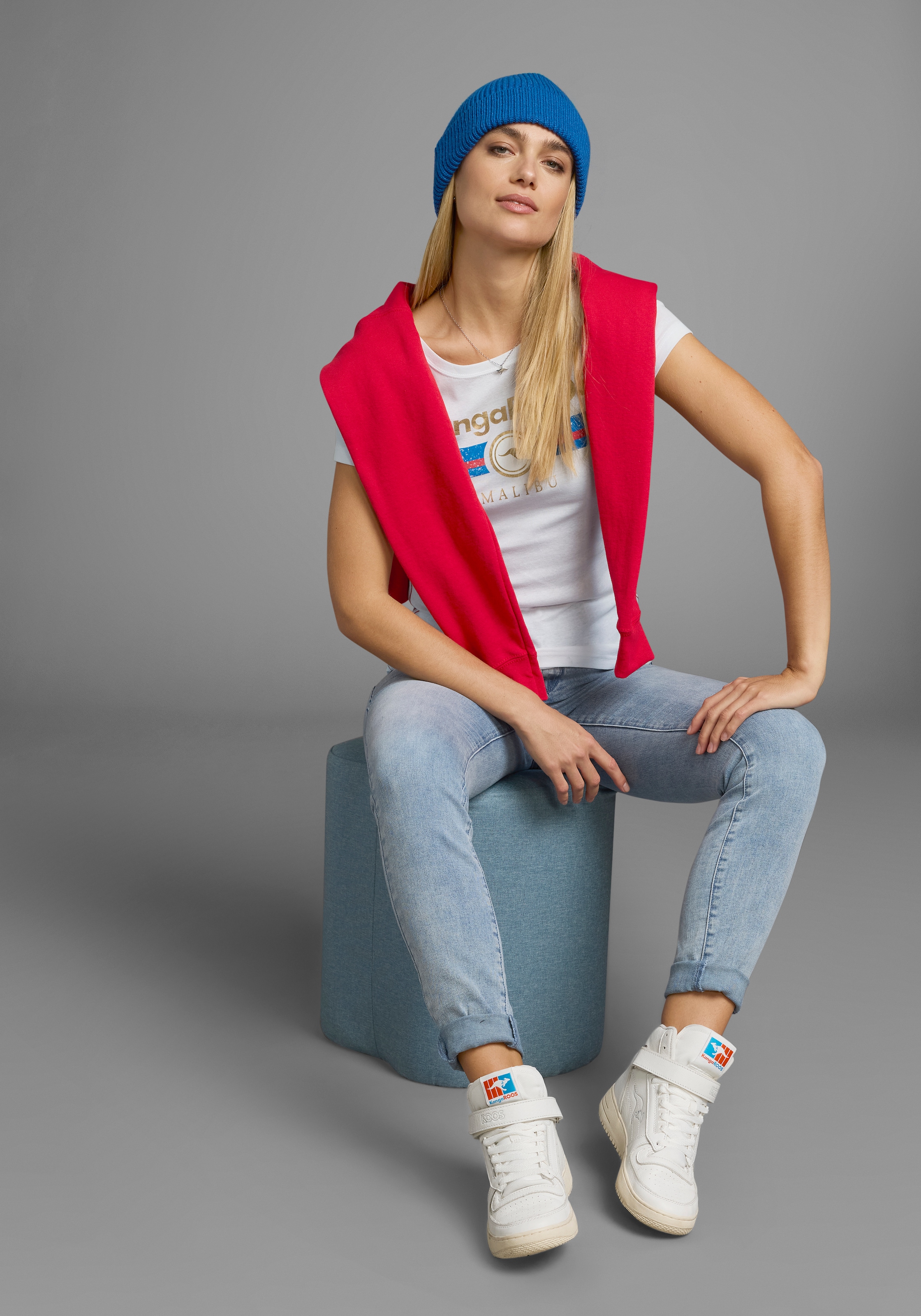 KangaROOS T-Shirt, Kurzarm, unifarben und bedruckt, Rundhalsausschnitt
