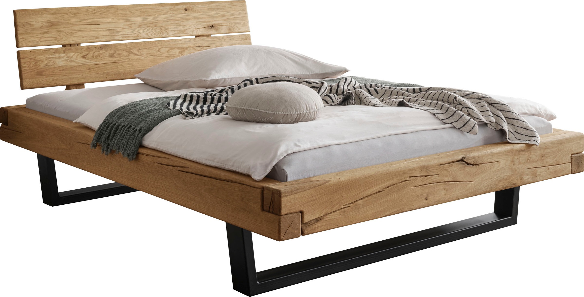 Home affaire Massivholzbett "Ultima Balkenbett Doppelbett, Füße Metallkufe" günstig online kaufen