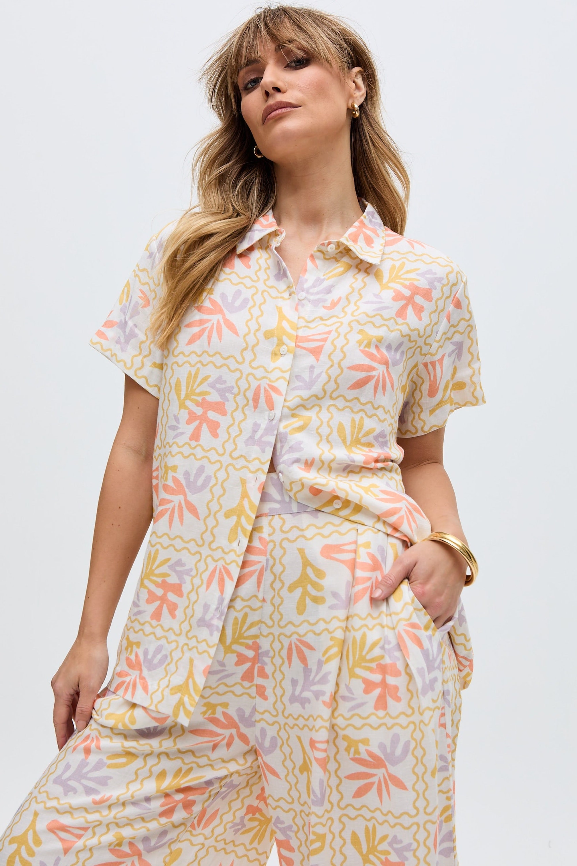 RAFFYA T-Shirt »Matisse Button Down Patchwork Floral Print Shirt Damen«