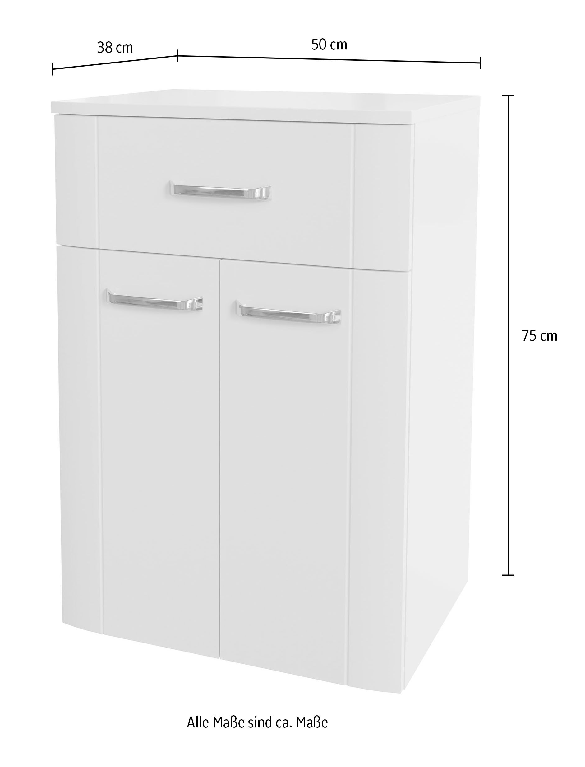 Saphir Unterschrank »Unterschrank Serie 3006 Badschrank 50cm breit mit 2 Türen, 1 Schublade«, Badezimmerschrank mit 1 Glas-Einlegeboden, 75 cm hoch, 38 cm tief