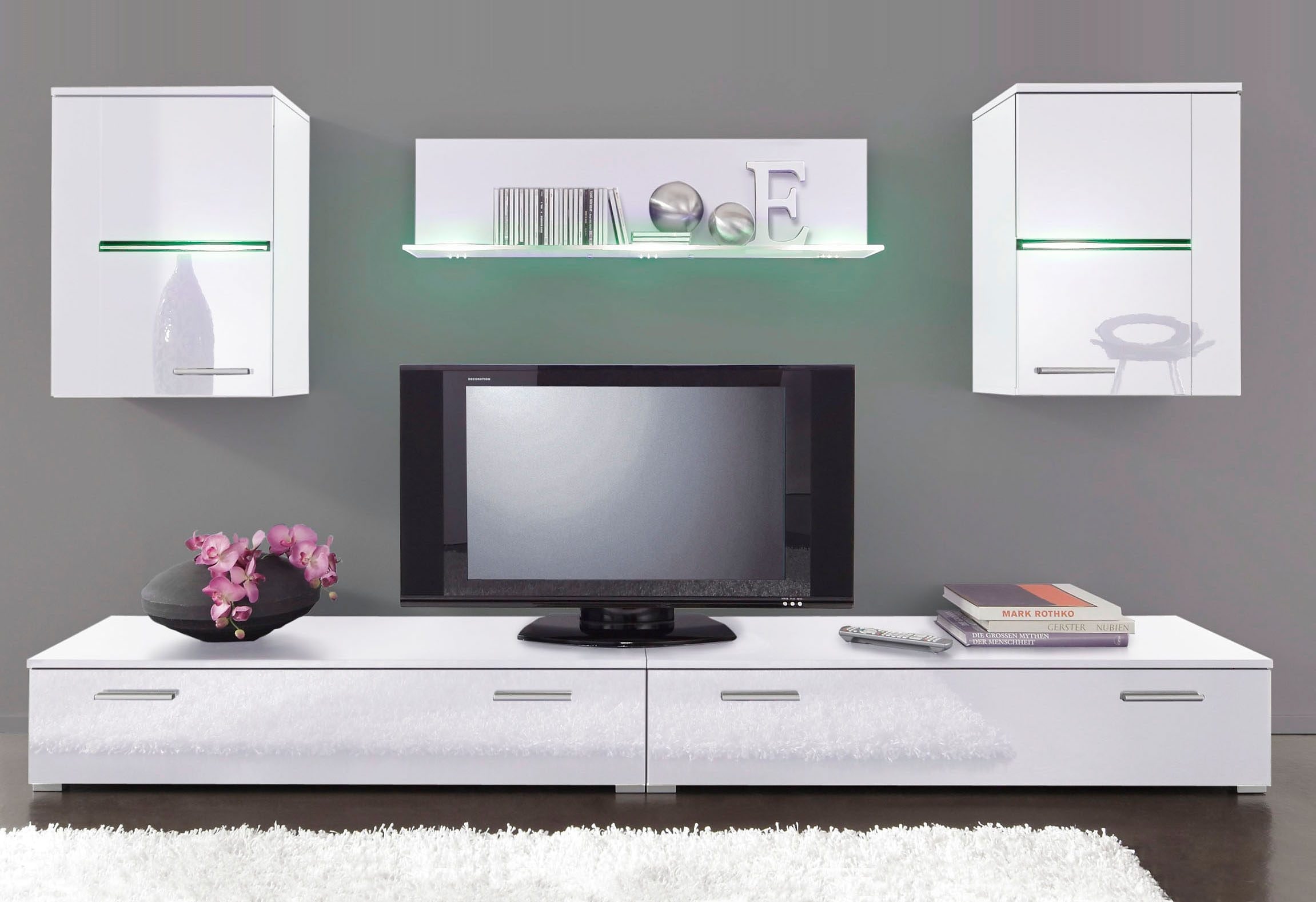 Wohnwand HÖLTKEMEYER, weiß, Wohnzimmer, Kastenmöbel-Sets, "Flame"