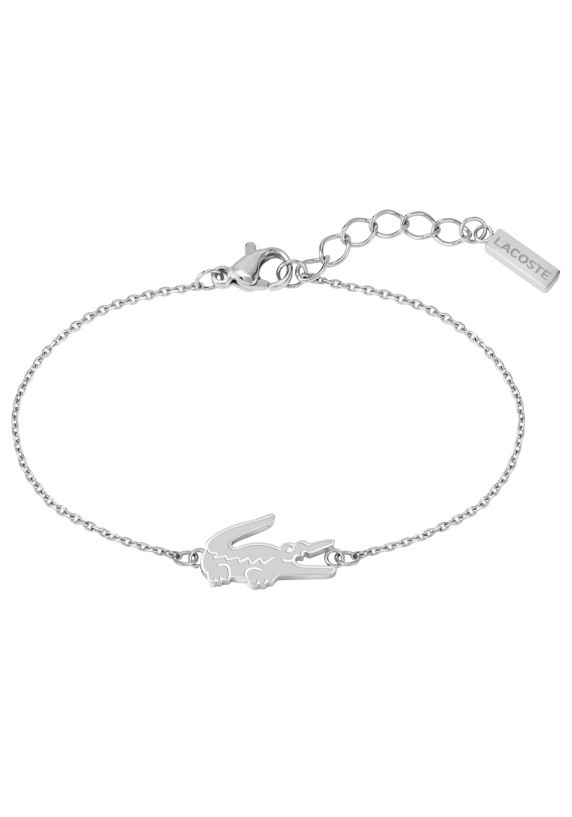 Freundschaftsarmband LACOSTE "Schmuck Edelstahl Parnterarmband CROCODILE", silber (edelstahlfarben), Armbänder, Damen, 19cm, Edelstahl