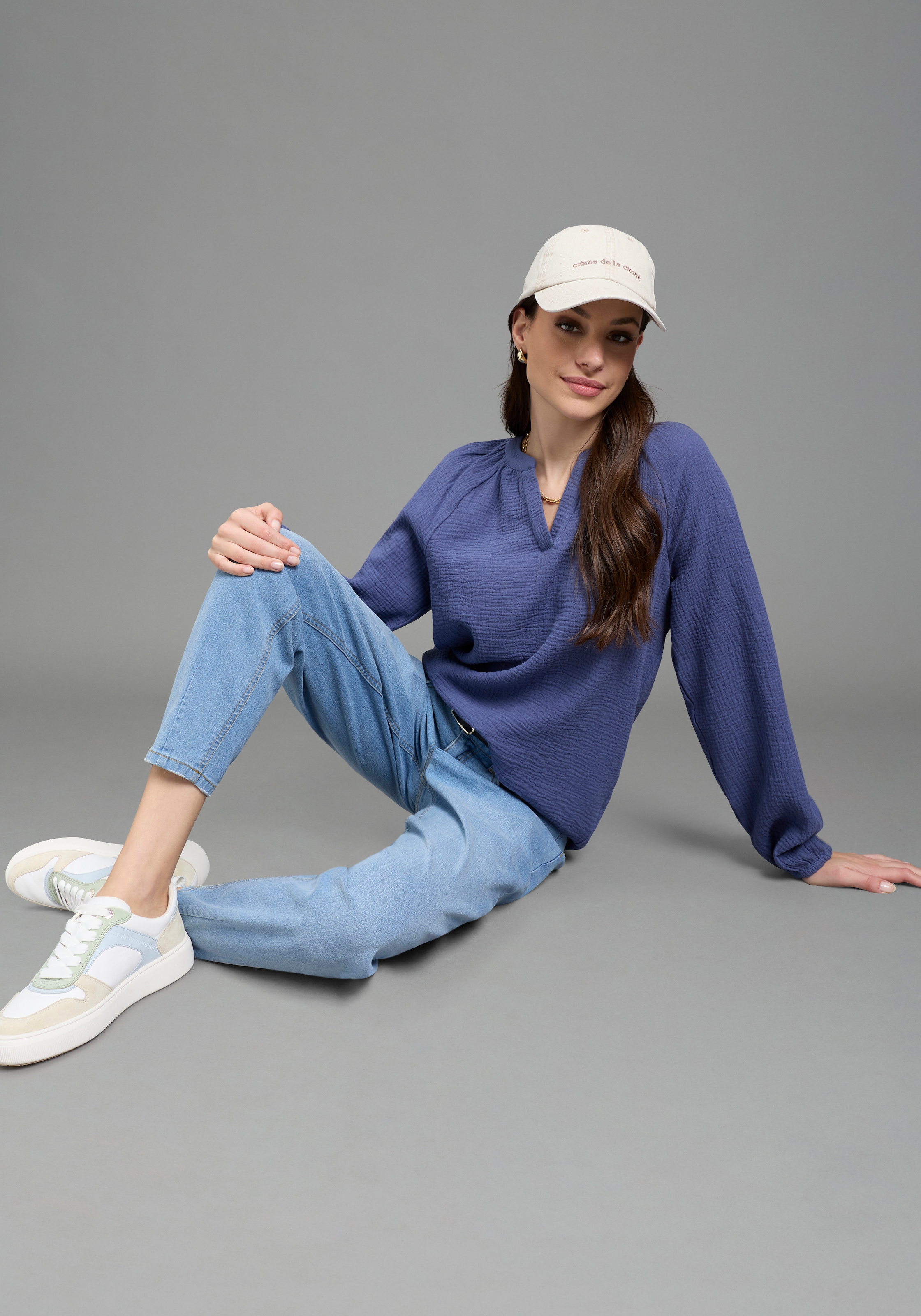 Laura Scott Schlupfbluse feminin geschnitten, aus Baumwolle, unifarben