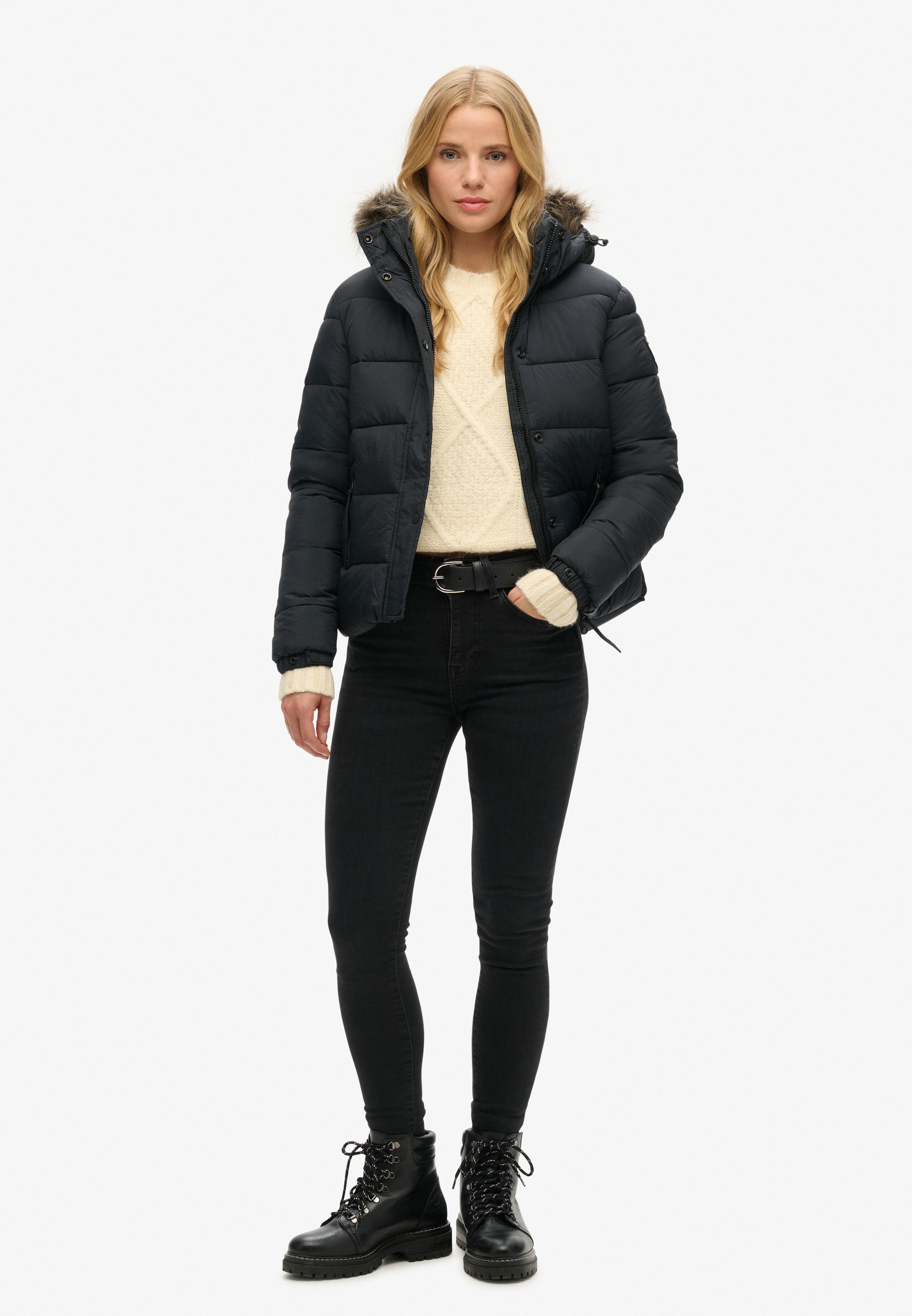 Superdry Steppjacke »FAUX FUR SHORT HOOD PUFFER«, mit Kapuze