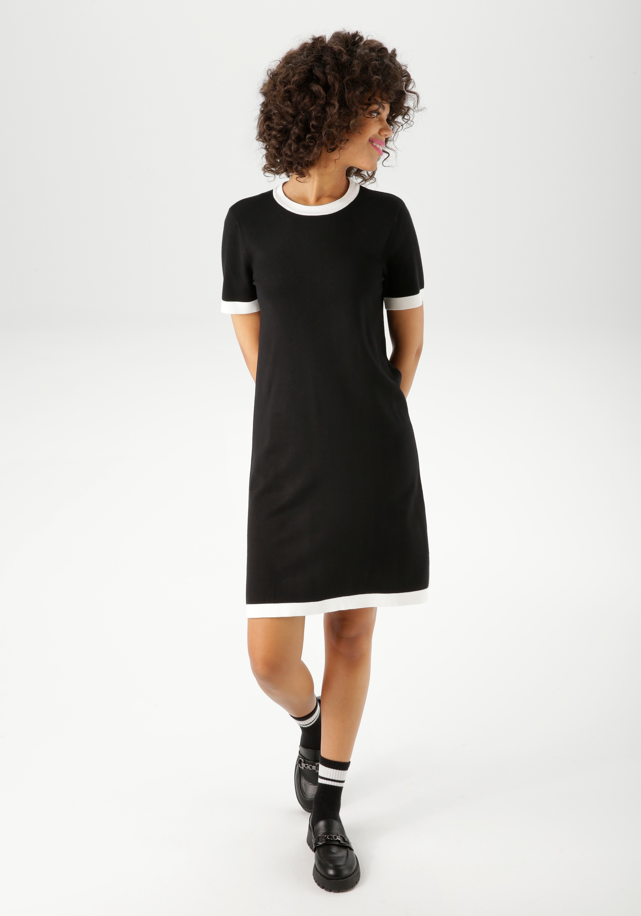 Aniston CASUAL Strickkleid, mit kontrastfarbigen Ripp-Bündchen - NEUE KOLLE günstig online kaufen