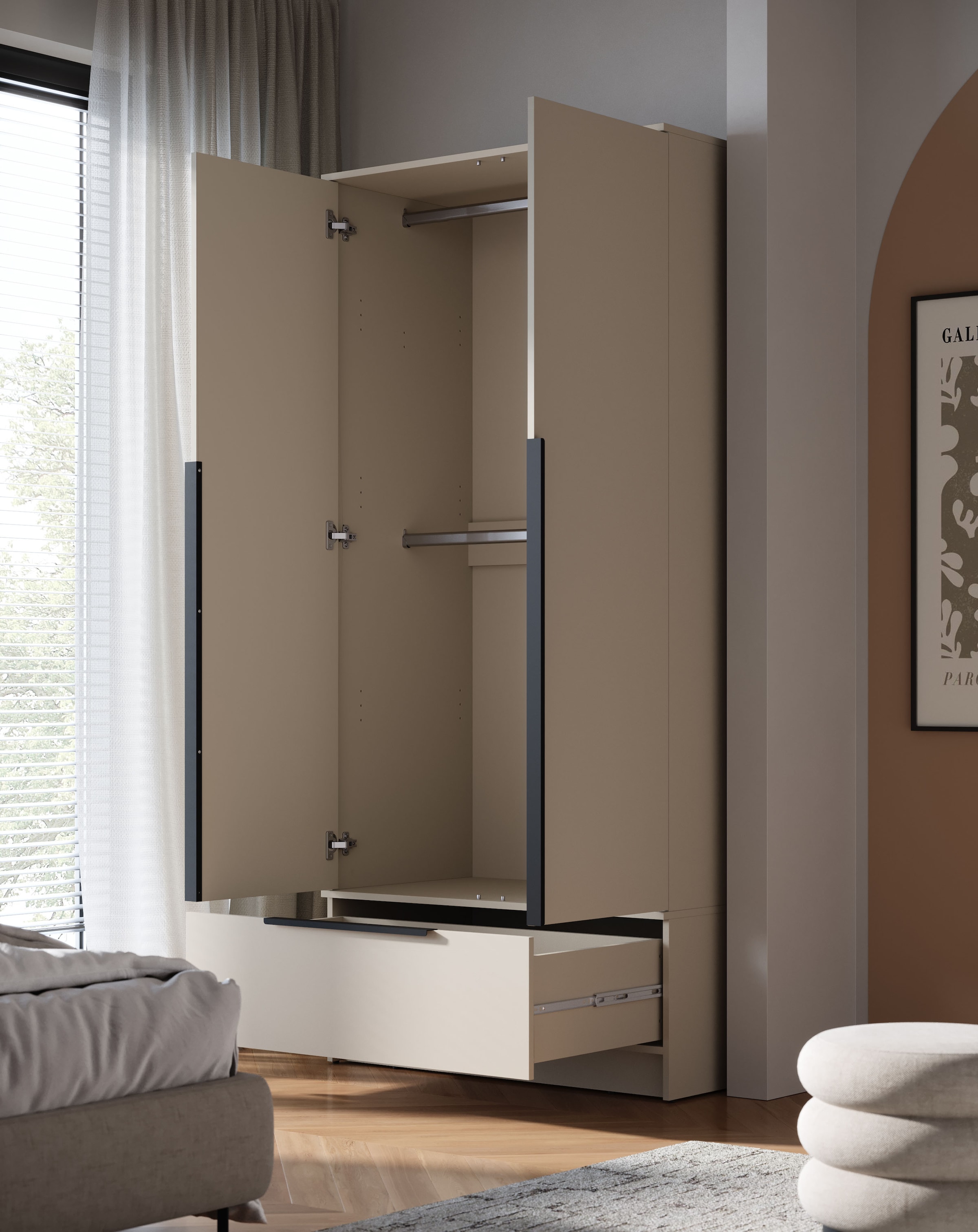 Home affaire Kleiderschrank »Spirit Kleiderschrank mit Schublade und Stauraum« Mit schwarzen Metallgriffen und 2 Kleiderstangen