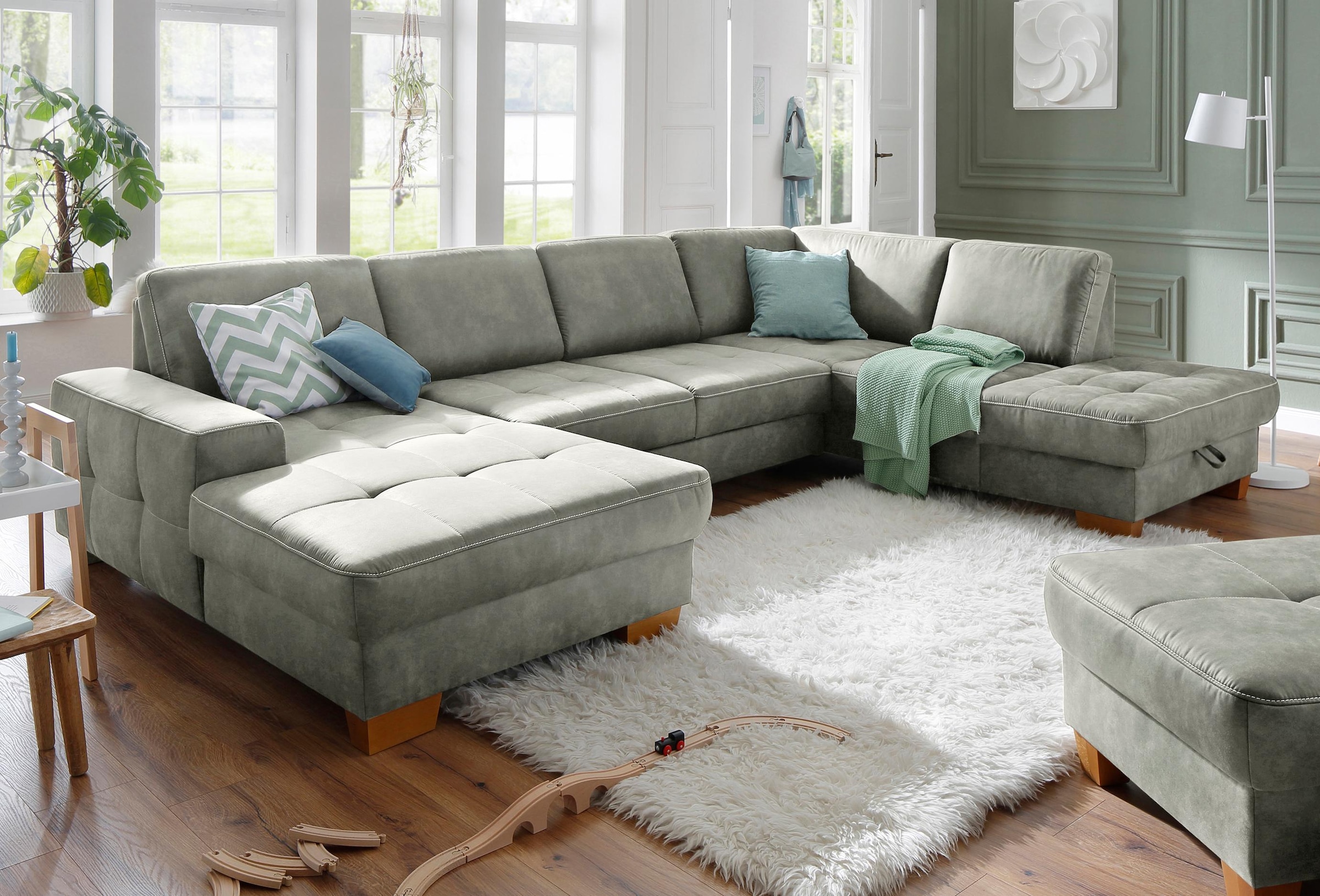 OTTO home Wohnlandschaft "Puccini U-Form" mit Federkern, Sitztiefenverstellung, Kontrastnaht