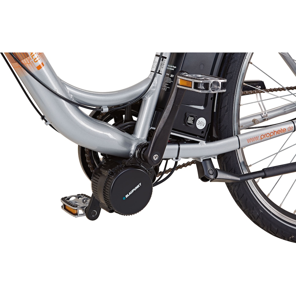 Prophete E-Bike »Navigator Pro«, 7 Gang, Shimano, Nexus, Mittelmotor 250 W, (Set, mit Ersatzakku-mit Seitentasche)
