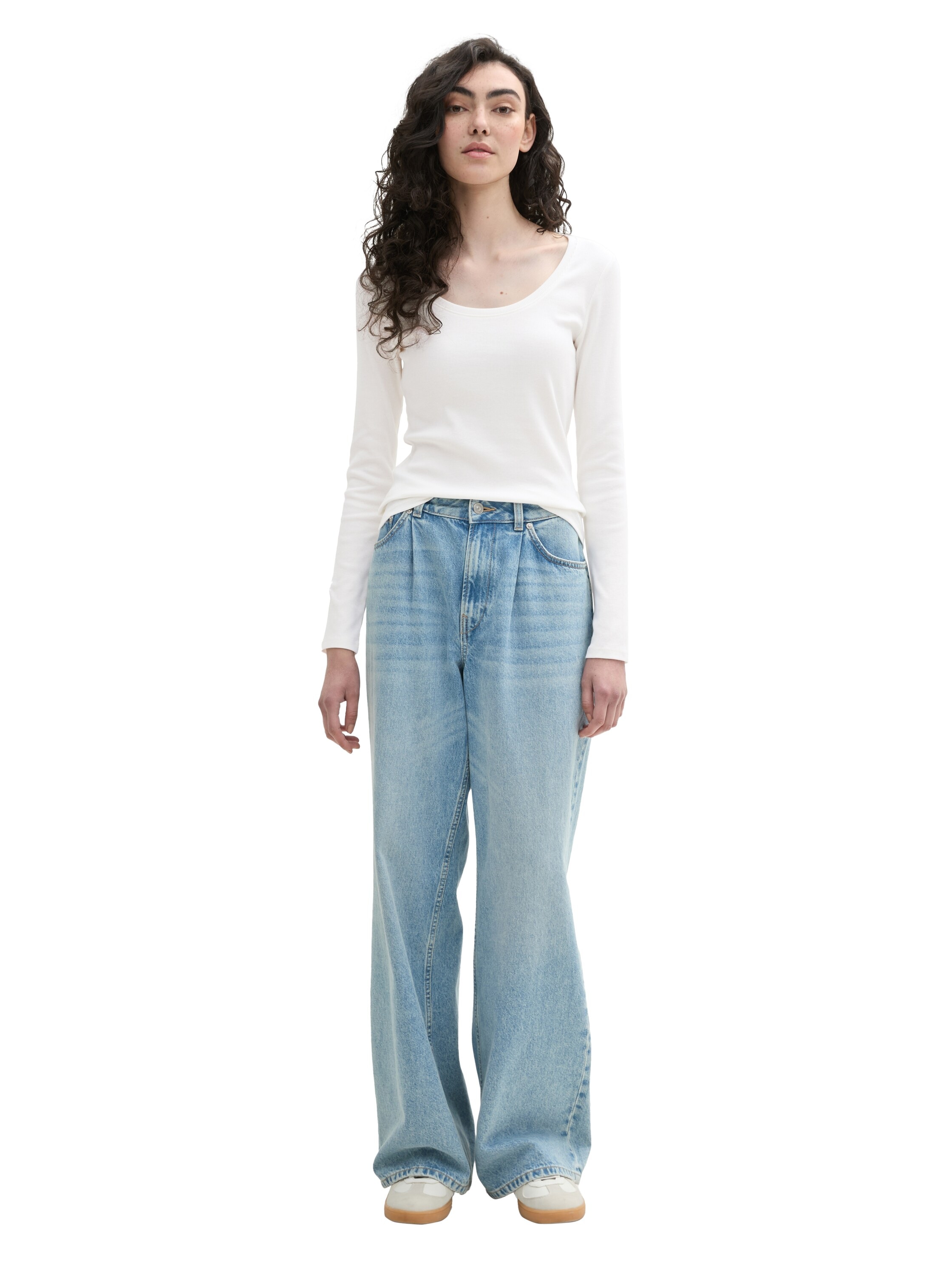 TOM TAILOR Denim Rundhalsshirt, gerippt und mit Stretch