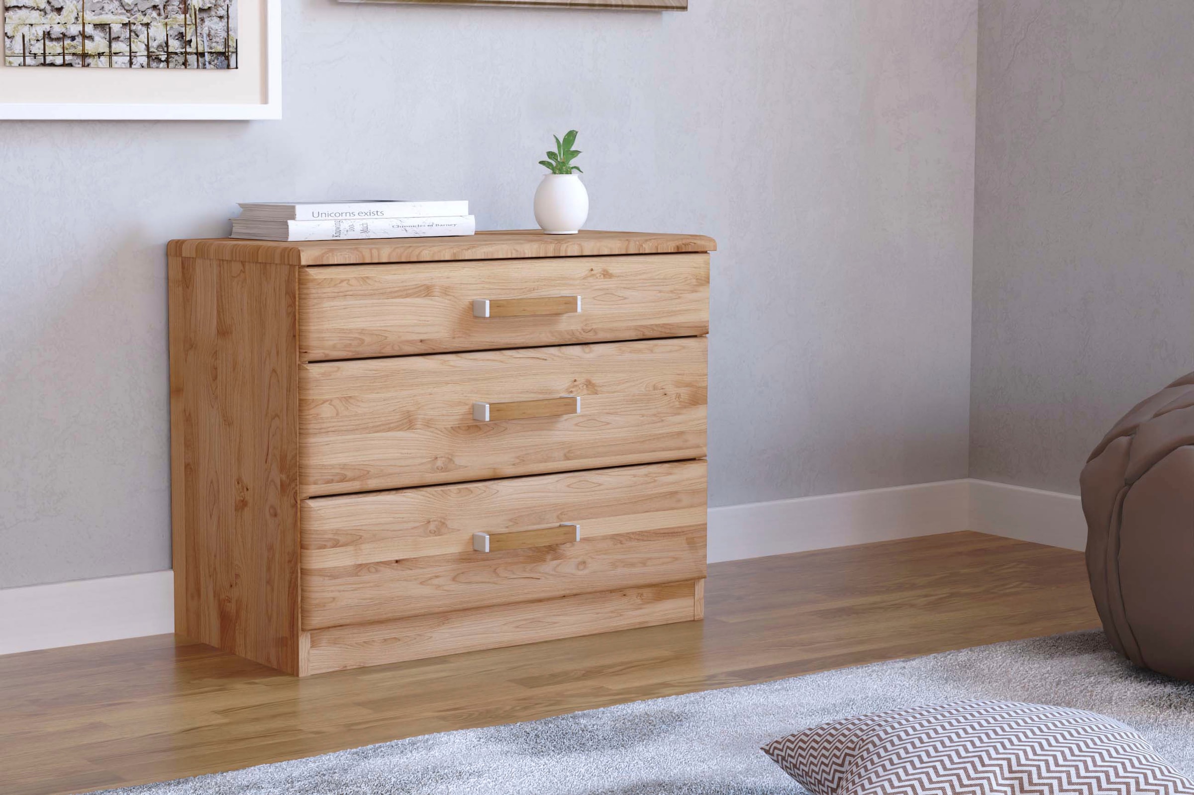 WIEMANN Nachtkommode »Lausanne, Nachttisch, Nachtschrank, teilmassiv Erle, 3 Schubladen« 2er-Set, 60 x 50 x 36 cm (B/H/T), MADE IN GERMANY,  Abdeckplatte und Schubkastenfronten aus Massivholz