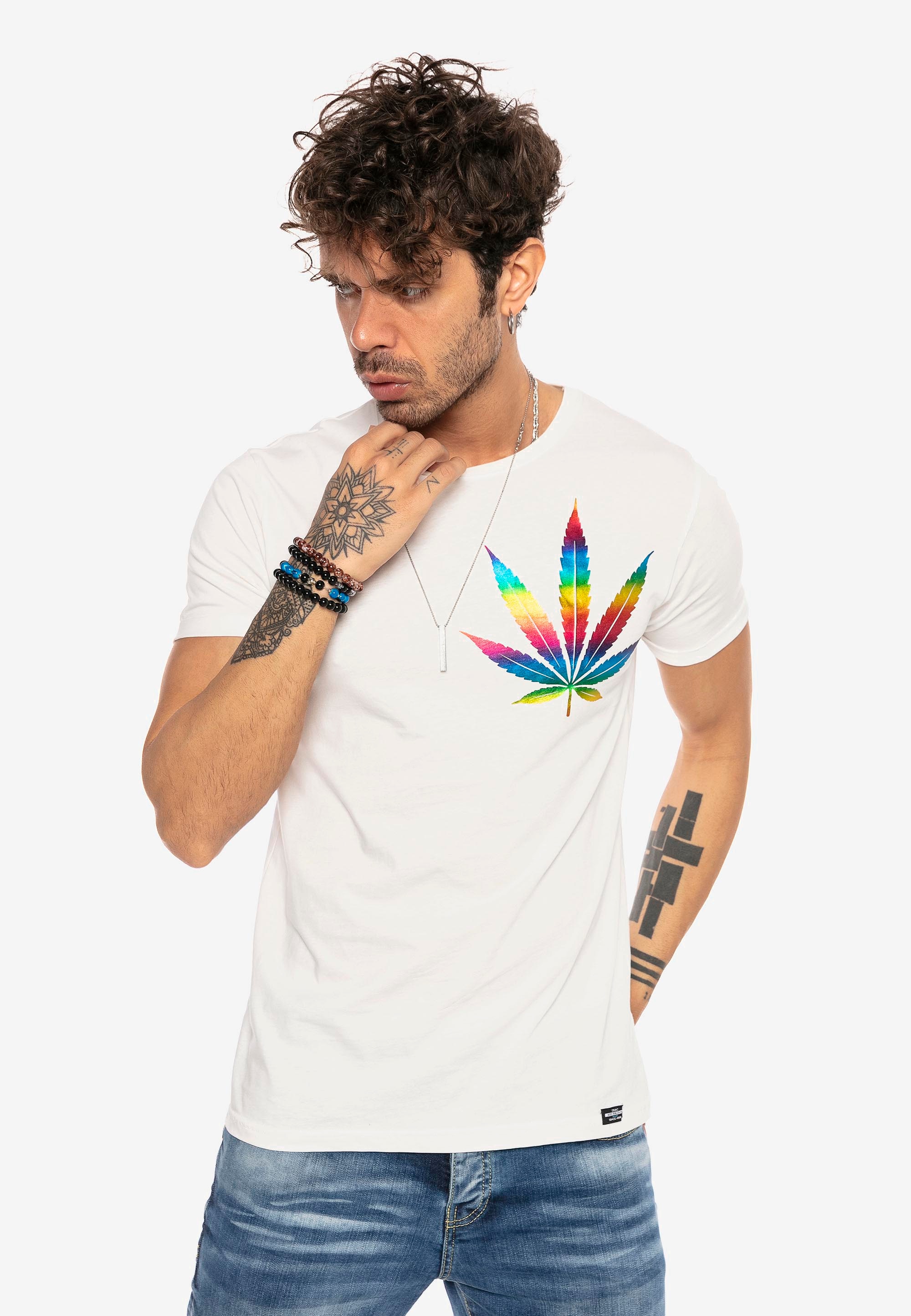 RedBridge T-Shirt »legalize it«, mit Hanfblatt im Regenbogen-Design