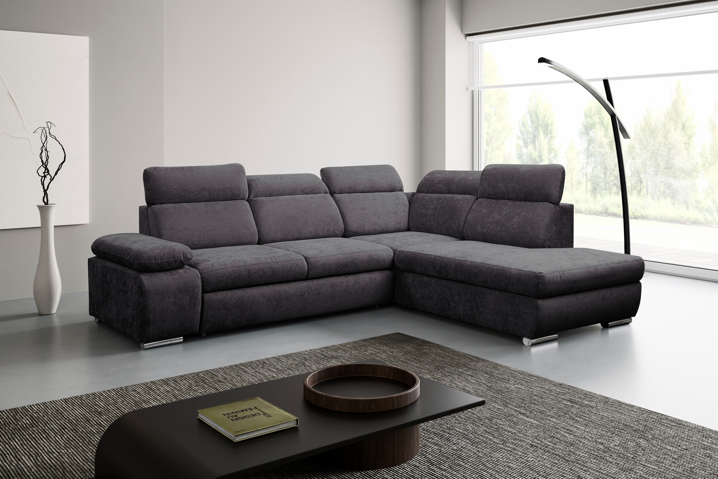 WERK2 Ecksofa "Alicante 280 x 230 cm Cord L-Form, modern und bequem" Chenille, L-Form, XXL, Schlaffunktion, Bettkasten