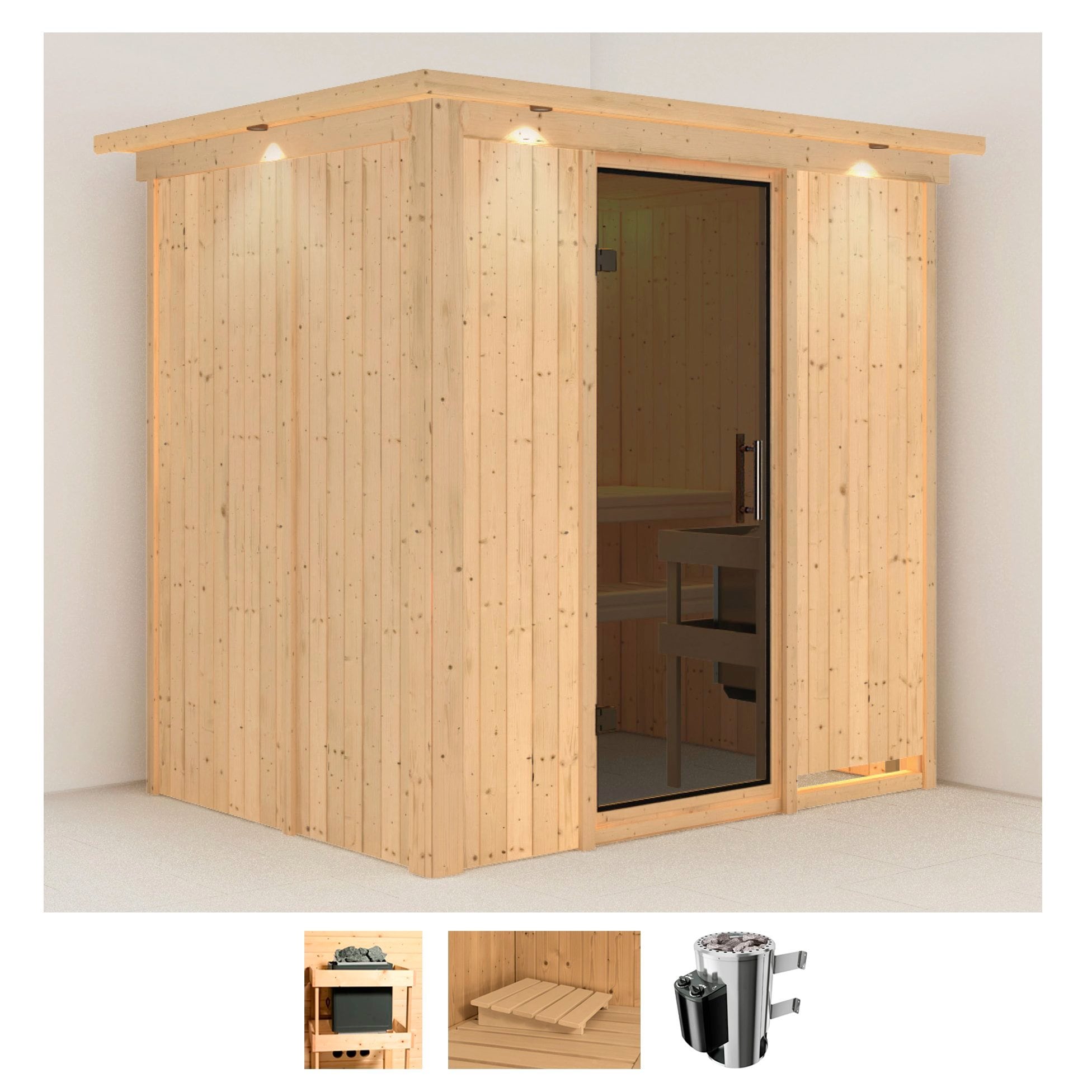Karibu Sauna "Finja" Set, Ofen 3,6 kW intgr. Strg