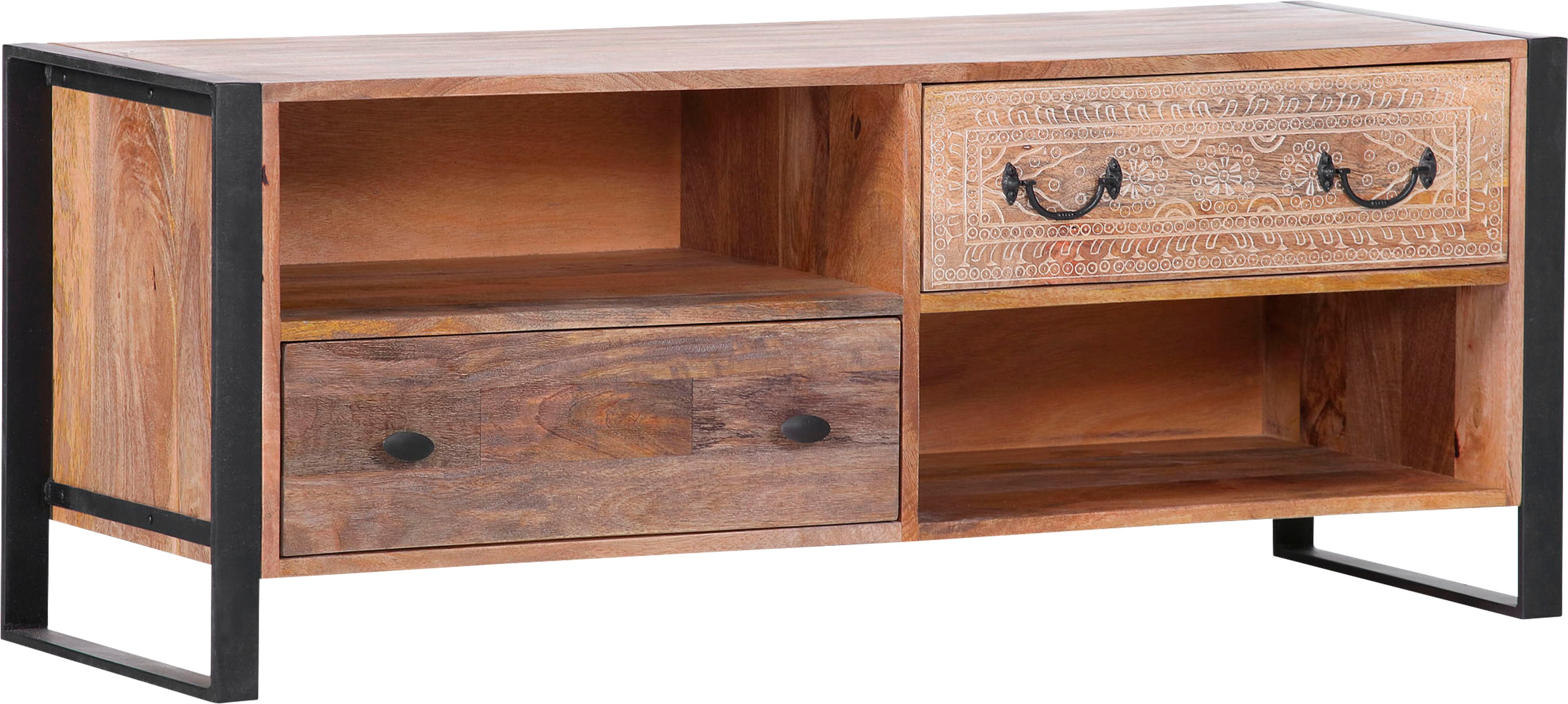 Gutmann Factory Lowboard "Clint, Sideboard, Breite 125 cm" aus Mangoholz, gebeizt und lackiert, Metall Rahmen, schwarz lackiert