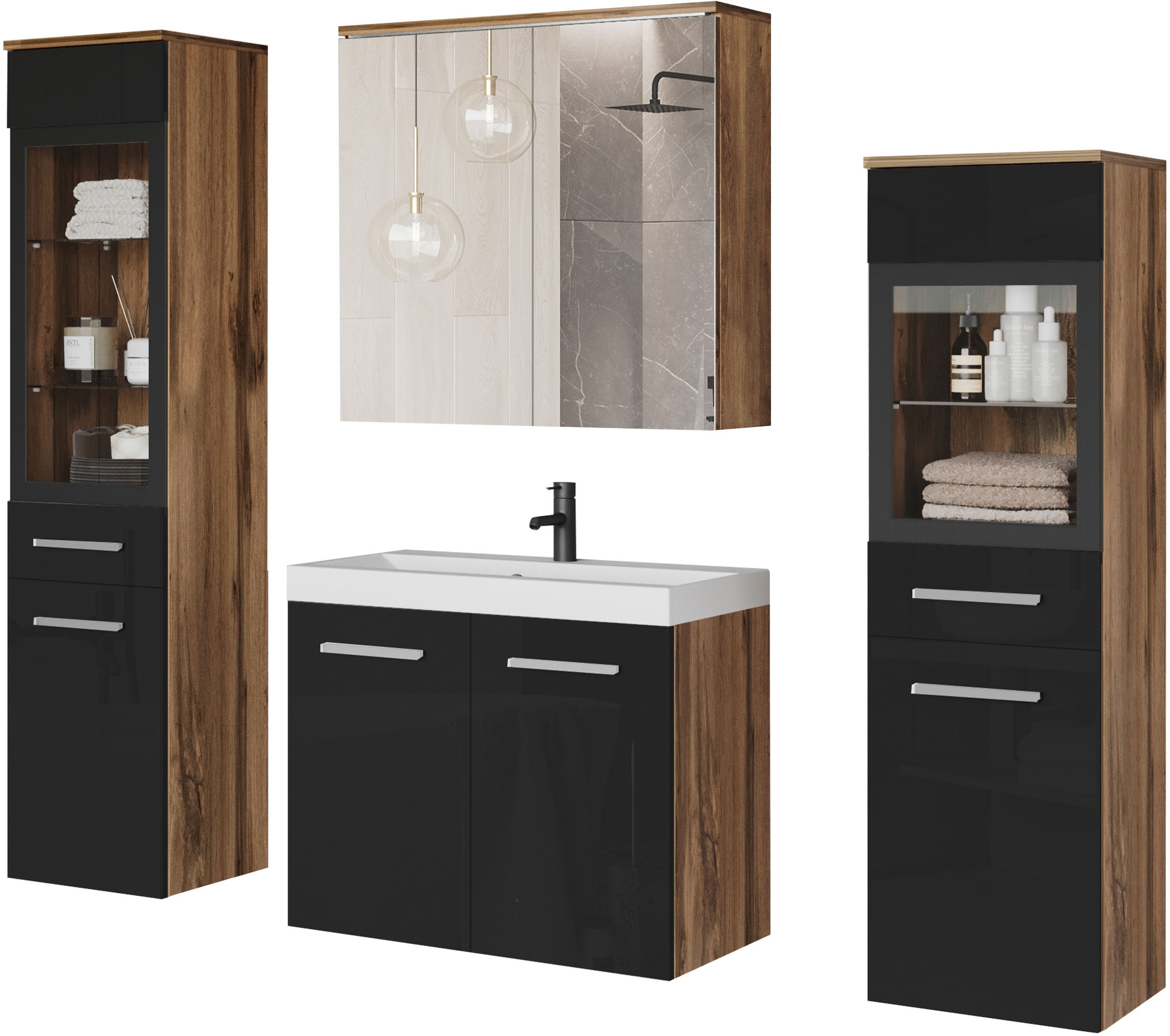 welltime Badmöbel-Set "MADRIT II, Schrank mit Waschbecken, 2 Hänger, Spiege günstig online kaufen