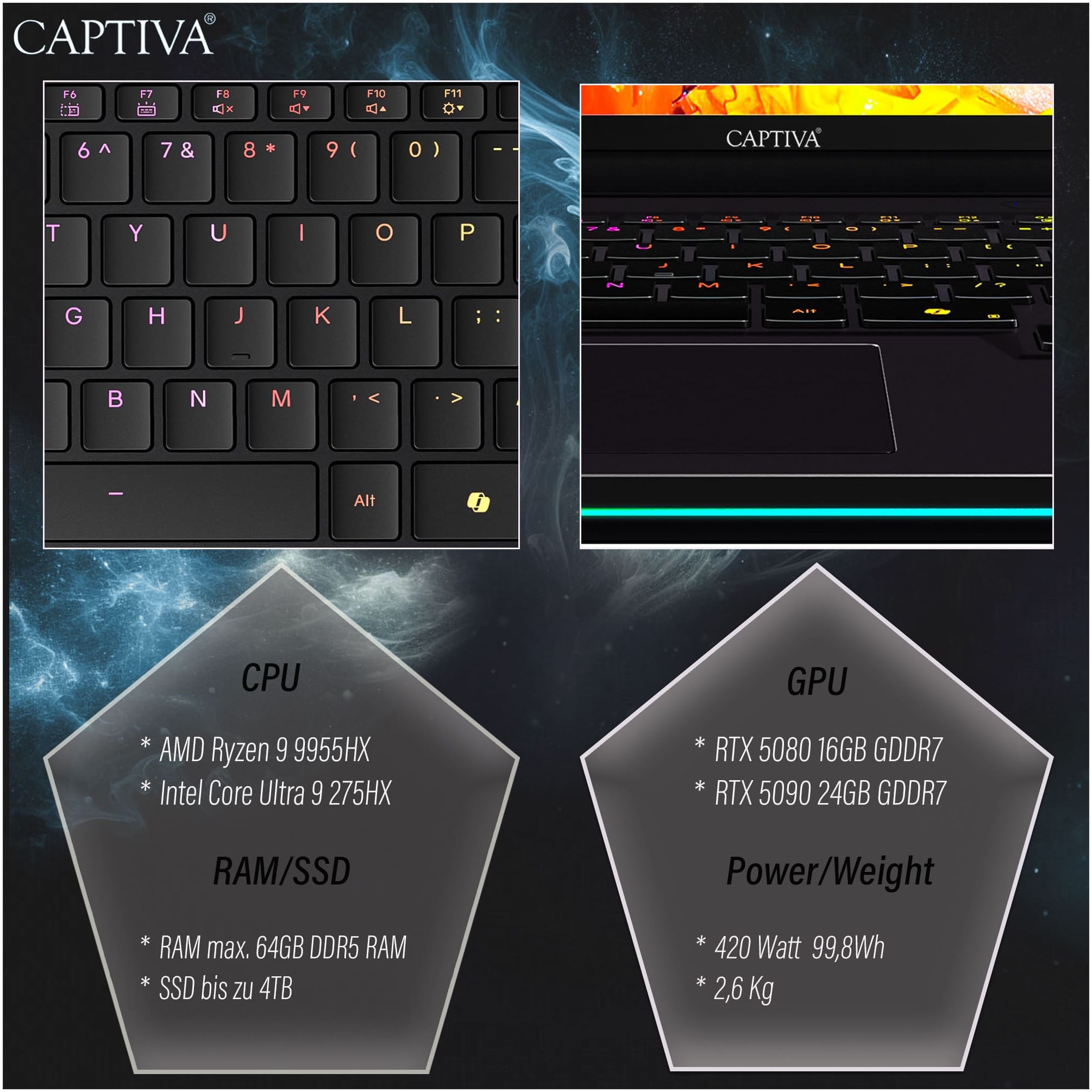 CAPTIVA Gaming-Notebook »Highend Gaming R10-1167GE« 40,6 cm / 16 ″ AMD Ryzen 9 GeForce RTX 5080 4.000 GB SSD