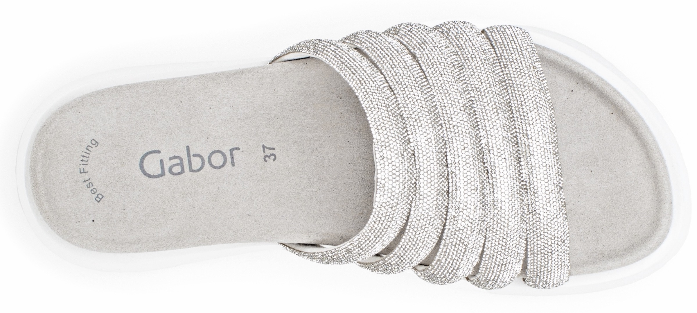 Pantolette GABOR, Damen, Gr. 44, silber (silberfarben), Textil, Schuhe Pantolette, Plateau, Sommerschuh, Schlappen in funkelnder Optik 6