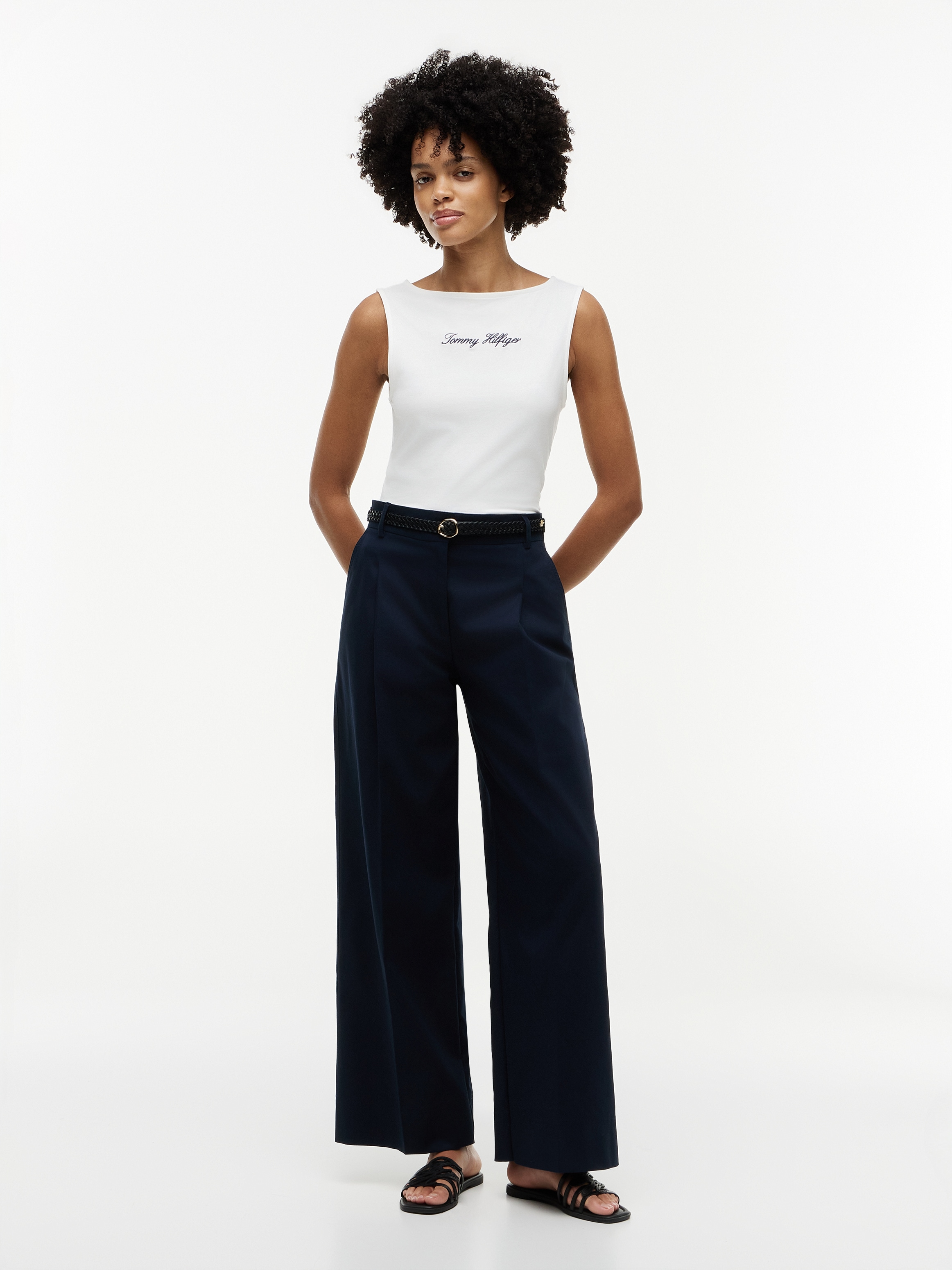 Tommy Hilfiger Tanktop »CLASSIC SCRIPT BOAT-NK TOP« Baumwollmischung, U-Boot Ausschnitt