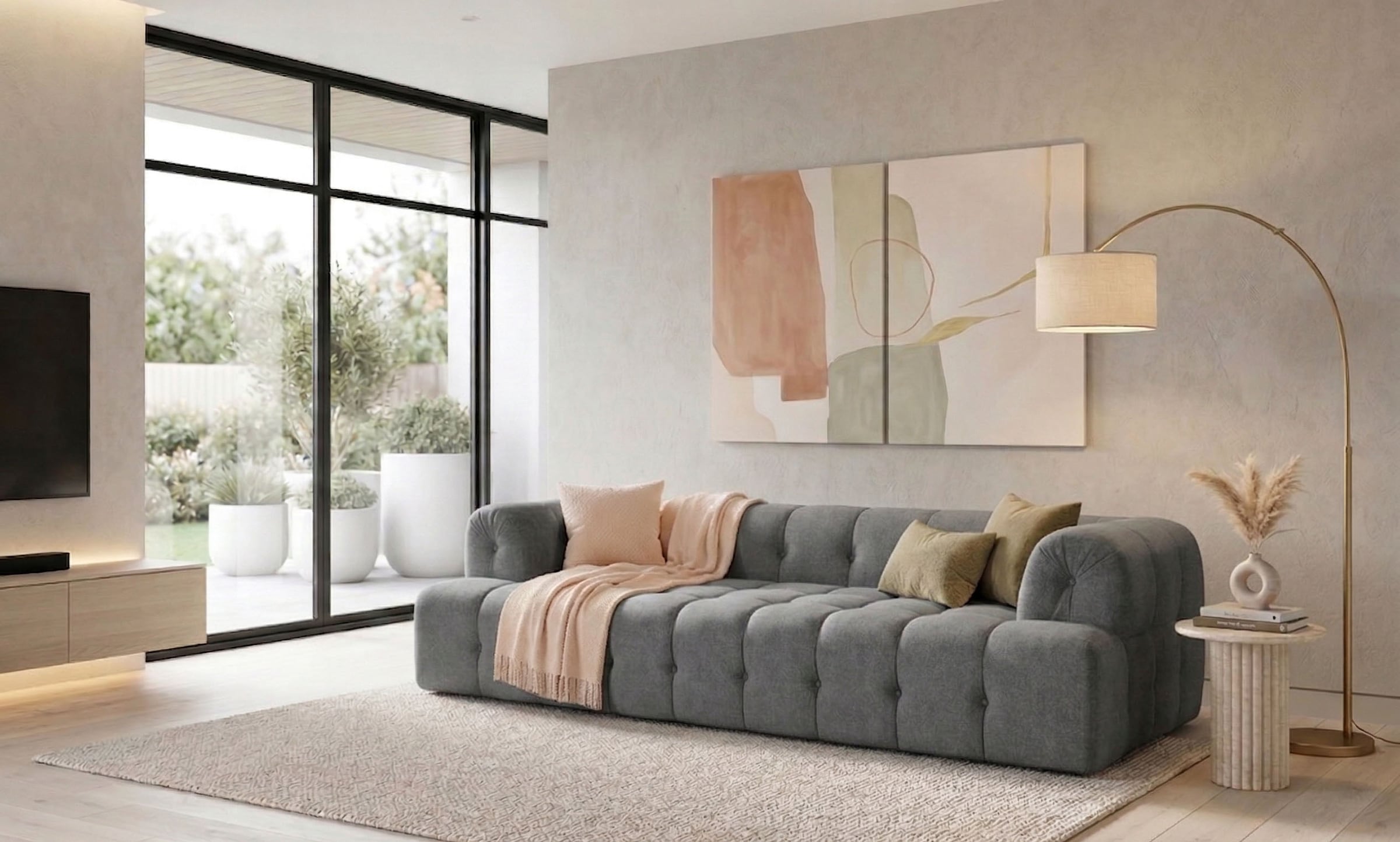 Home affaire 3-Sitzer "APERIRE Design-Sofa, moderne Steppung, Breite 225 cm" mit Wellenunterfederung, gemütlich und modern, komfortables Sitzgefühl