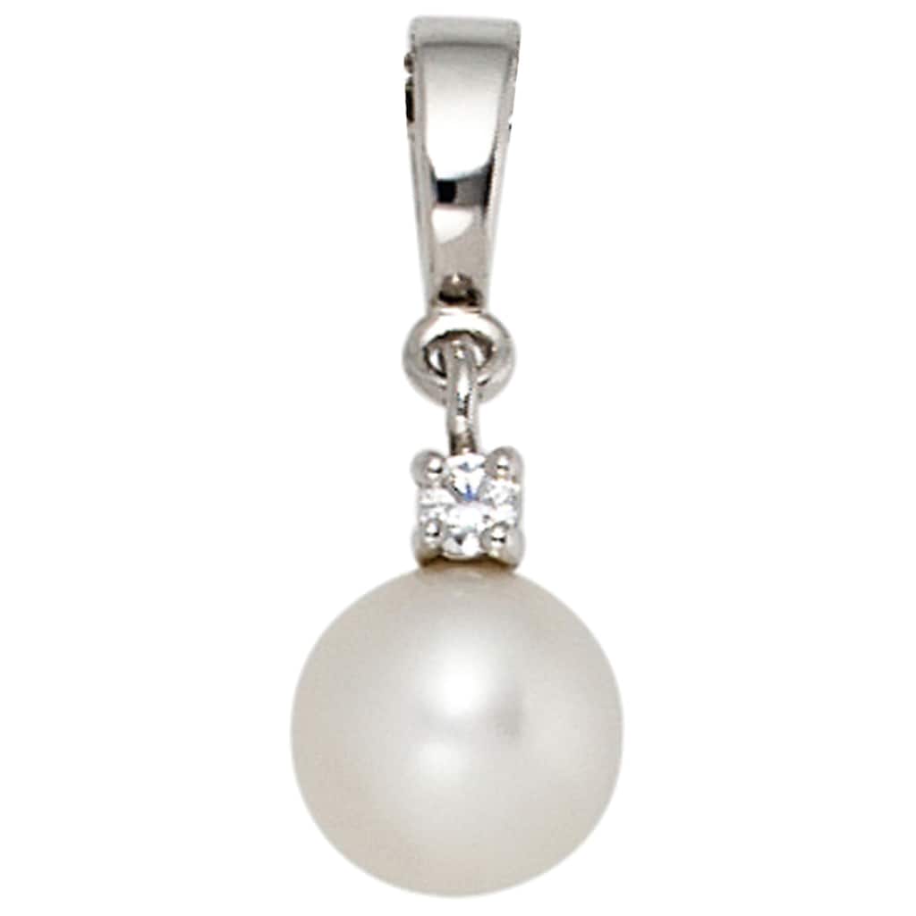 JOBO Perlenanhänger »Anhänger mit Perle« 585 Weißgold 1 Diamant und Süßwasser-Zuchtperle