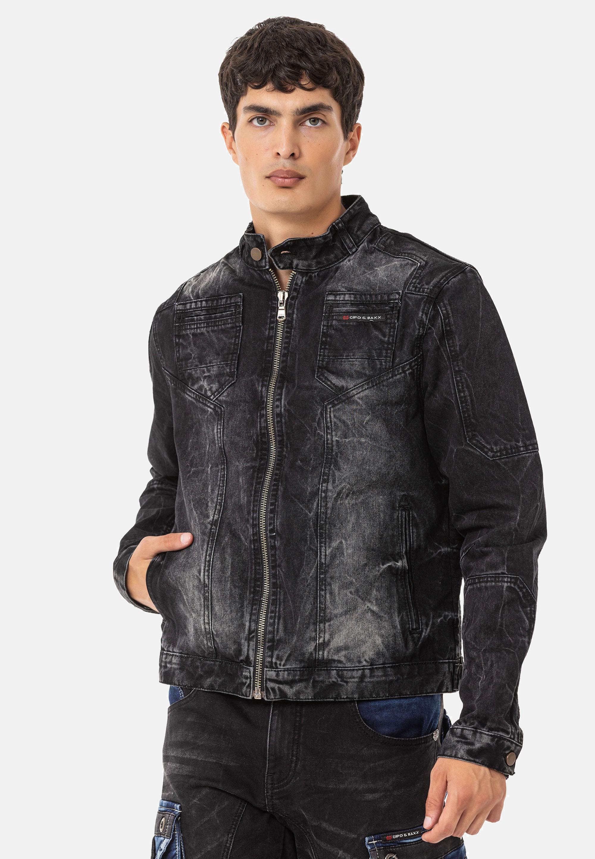 Cipo & Baxx Bikerjacke »CJ299« ohne Kapuze Cooler Used-Look für einen authentischen Vintage-Stil