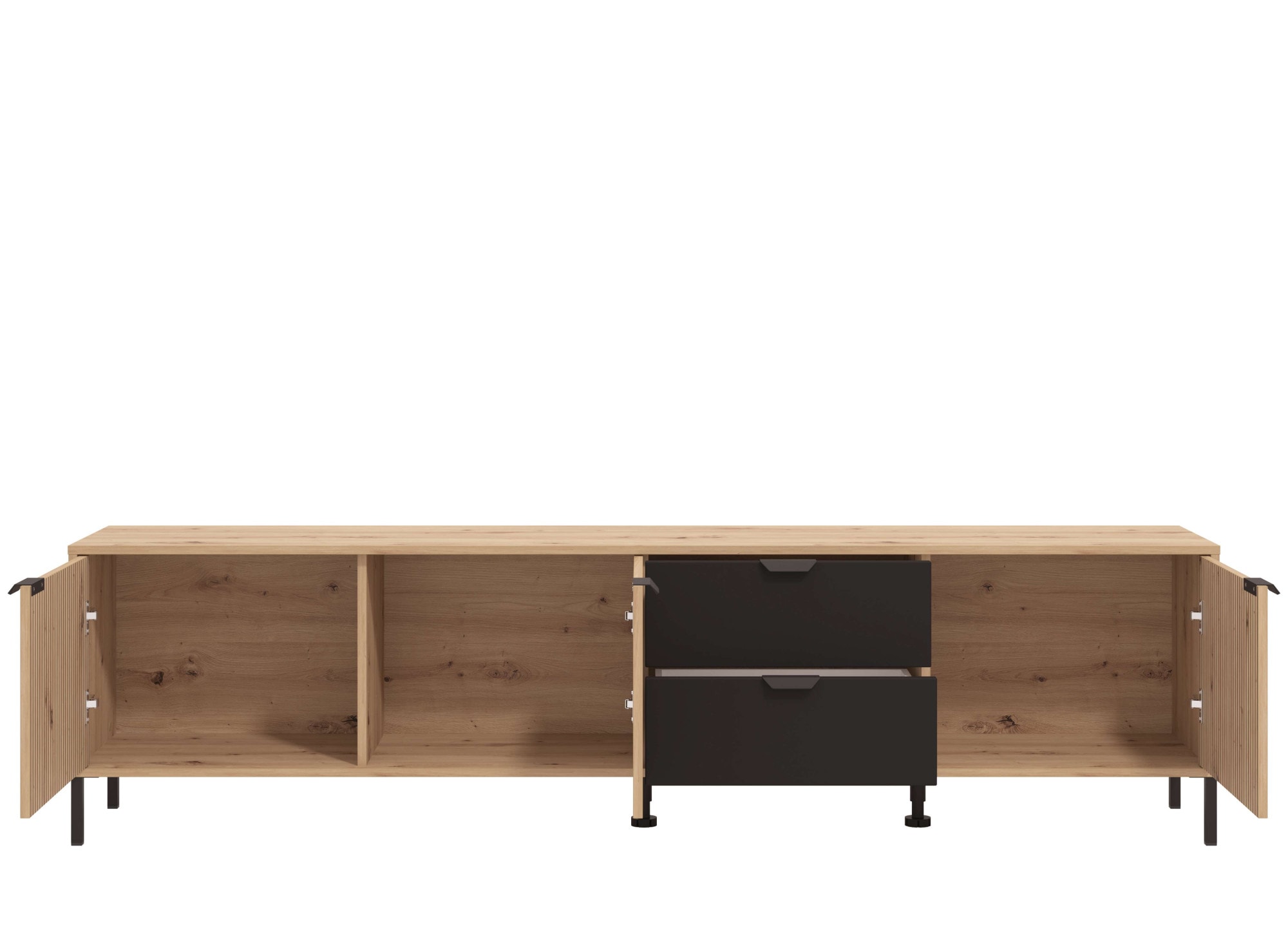 Home affaire Lowboard »Mayenne TV-Lowbord, Breite 208 cm«, Kommode mit 3 Türen mit Rillen-Optik, 2 Schubkästen