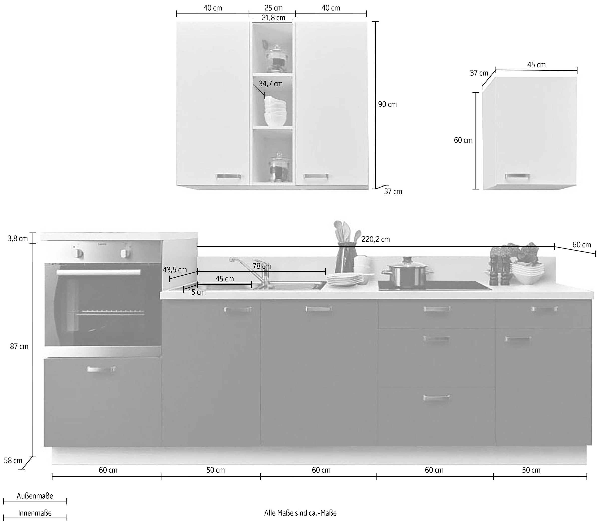 KOCHSTATION Küchenzeile »"KS-Bari"«, mit Soft-Close-Funktion und Vollauszügen, vormontiert, Breite 280 cm