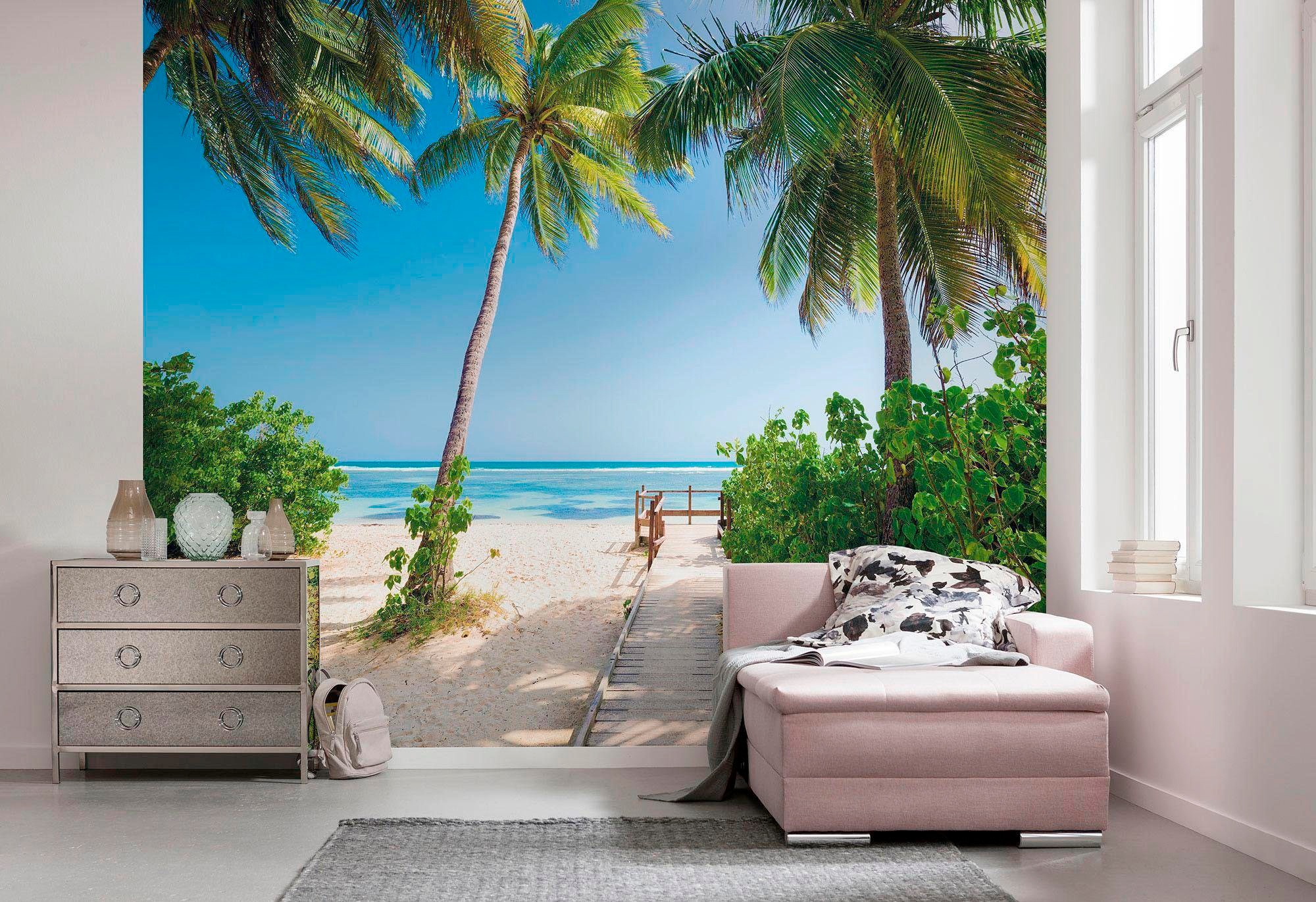 Komar Vliestapete »Digitaldruck Vlies - Palmy Beach - Größe 300 x 250 cm«, bedruckt, Wohnzimmer, Schlafzimmer