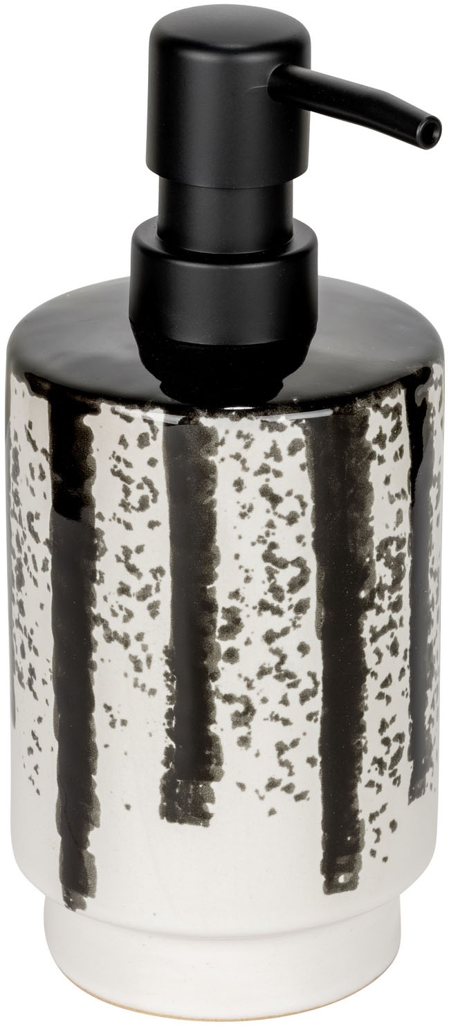 WENKO Seifenspender "Subiza" aus Keramik, handbemalt, mit modernem Streifenmuster, 340 ml