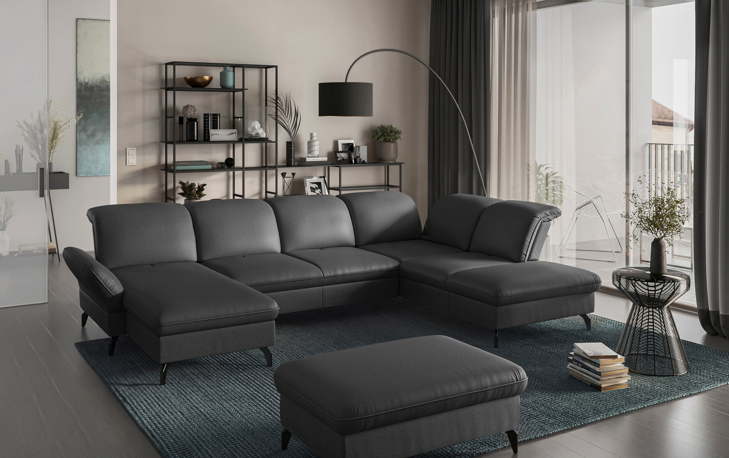 sit&more Wohnlandschaft »Leandro U-Form«, Wahlweise mit Bett-, Kopfteil - und Armlehnfunktion, sowie Bettkasten