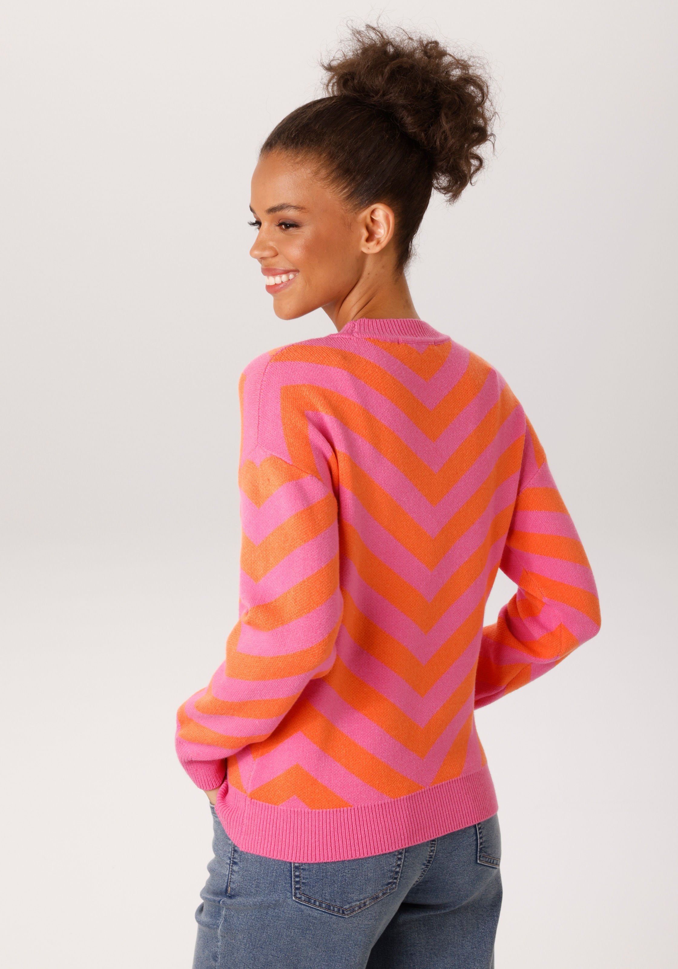 Aniston CASUAL Strickpullover im trendfarbenem Zick-Zack-Muster - NEUE KOLL günstig online kaufen