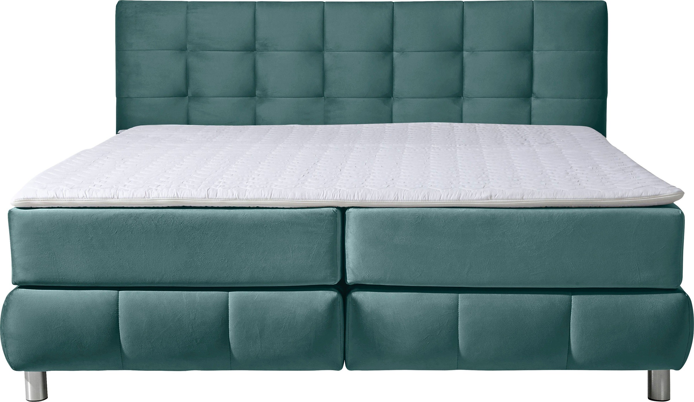 Boxspringbett HOME AFFAIRE "Salo XXL", grün (mint), B:214cm L:231cm, Komplettbetten, Boxspringbett, in Samtoptik oder Struktur, 6 Breiten in Überlänge 220cm, 4 Härtegrade 6