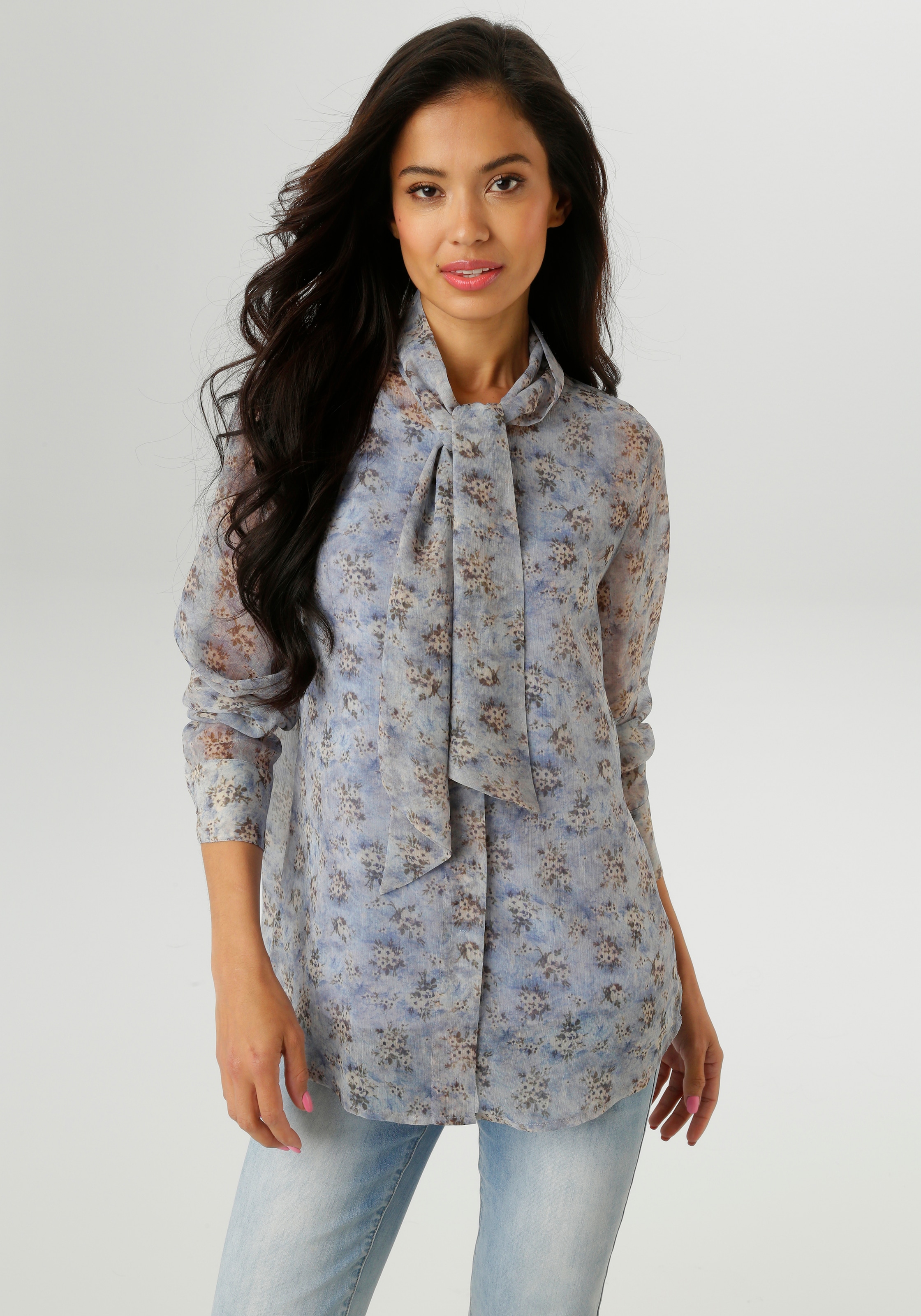 Aniston SELECTED Langarmbluse mit Schluppe und minimalen Blümchenmuster günstig online kaufen