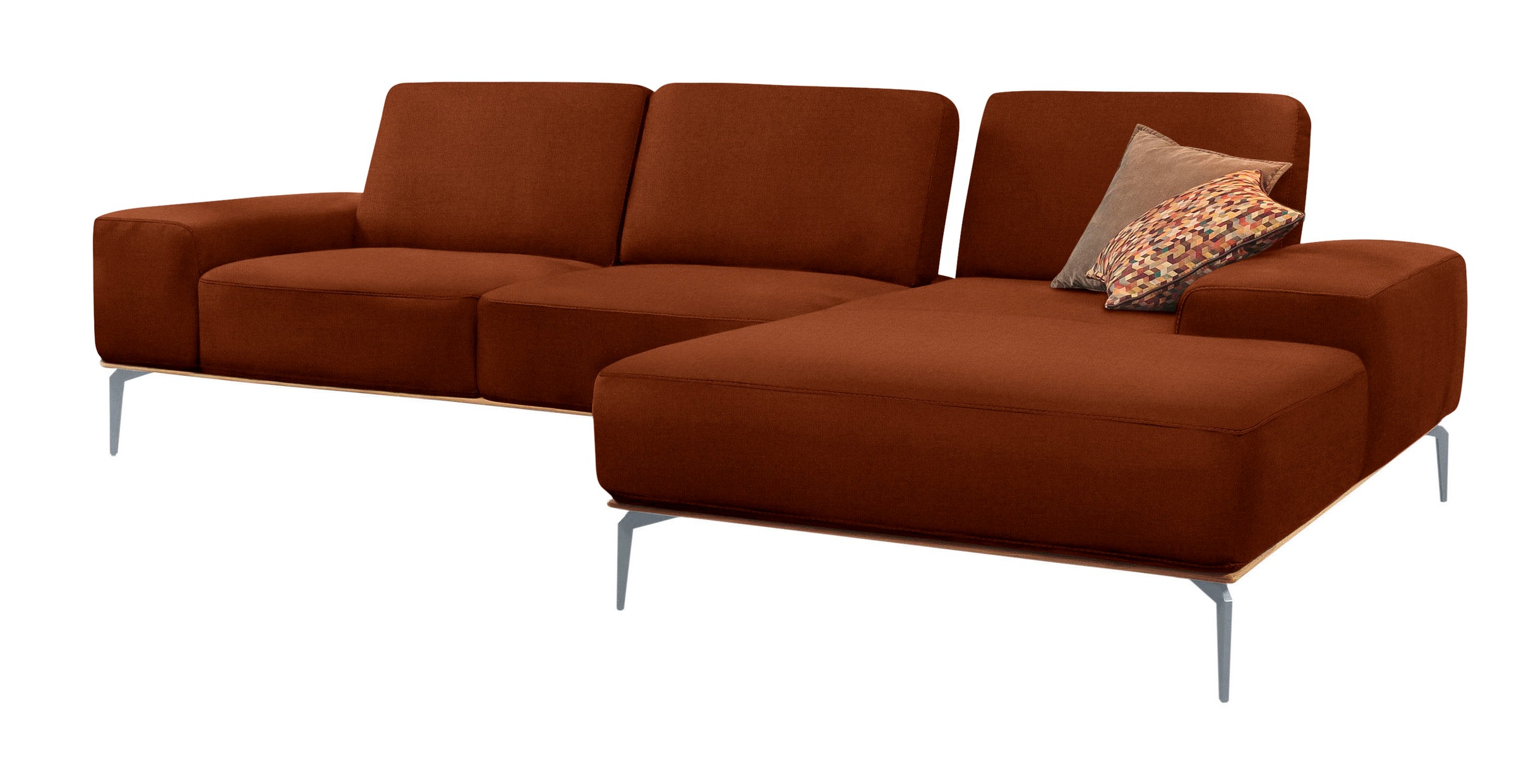 W.SCHILLIG Ecksofa »run, Designsofa mit tollem Sitzkomfort, bequem, L-Form«, mit elegantem Holzsockel, Füße in Silber matt, Breite 319 cm