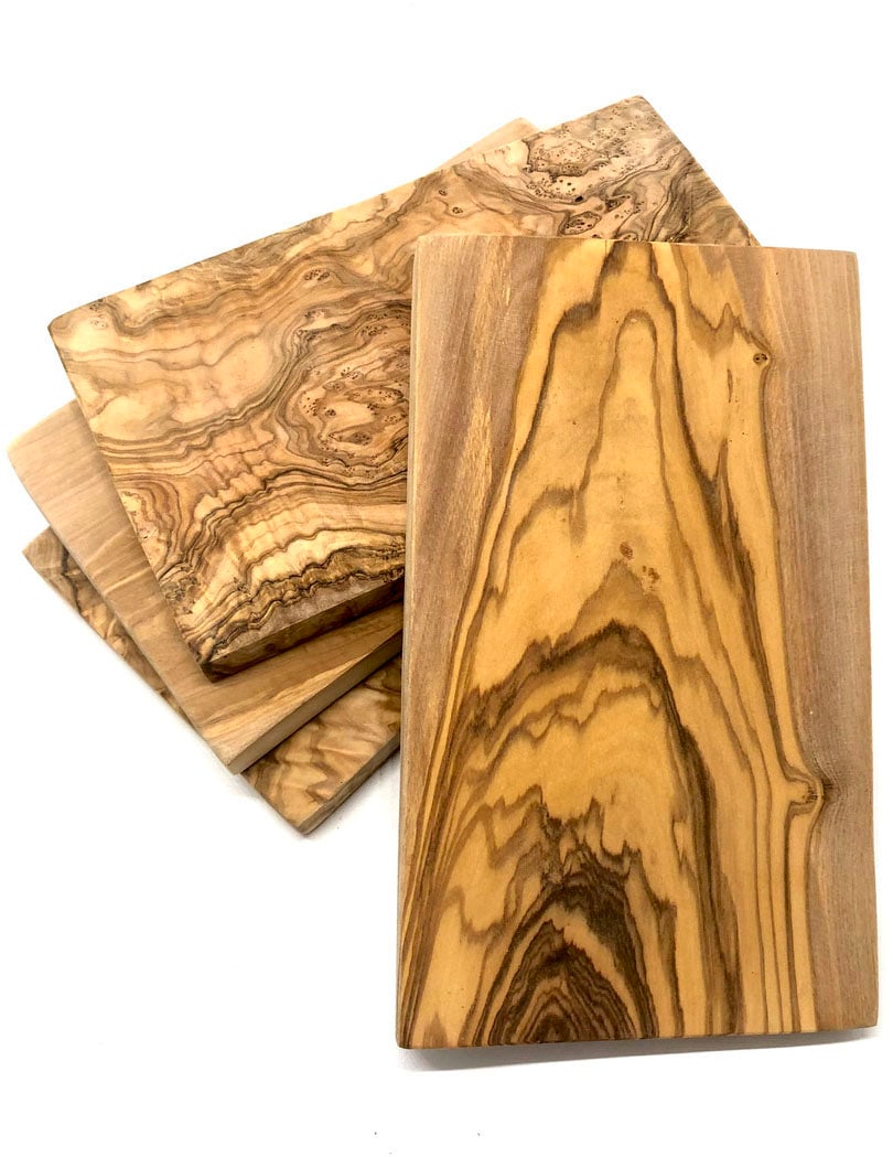 Olivenholz-erleben Frühstücksbrett »eckig aus hochwertigem naturbelassenem Olivenholz«, (Set, 4 St., 4x Frühstücksbrett eckig), Mediterraner Look, einzigartige Maserung, je Gr. 25x15 cm