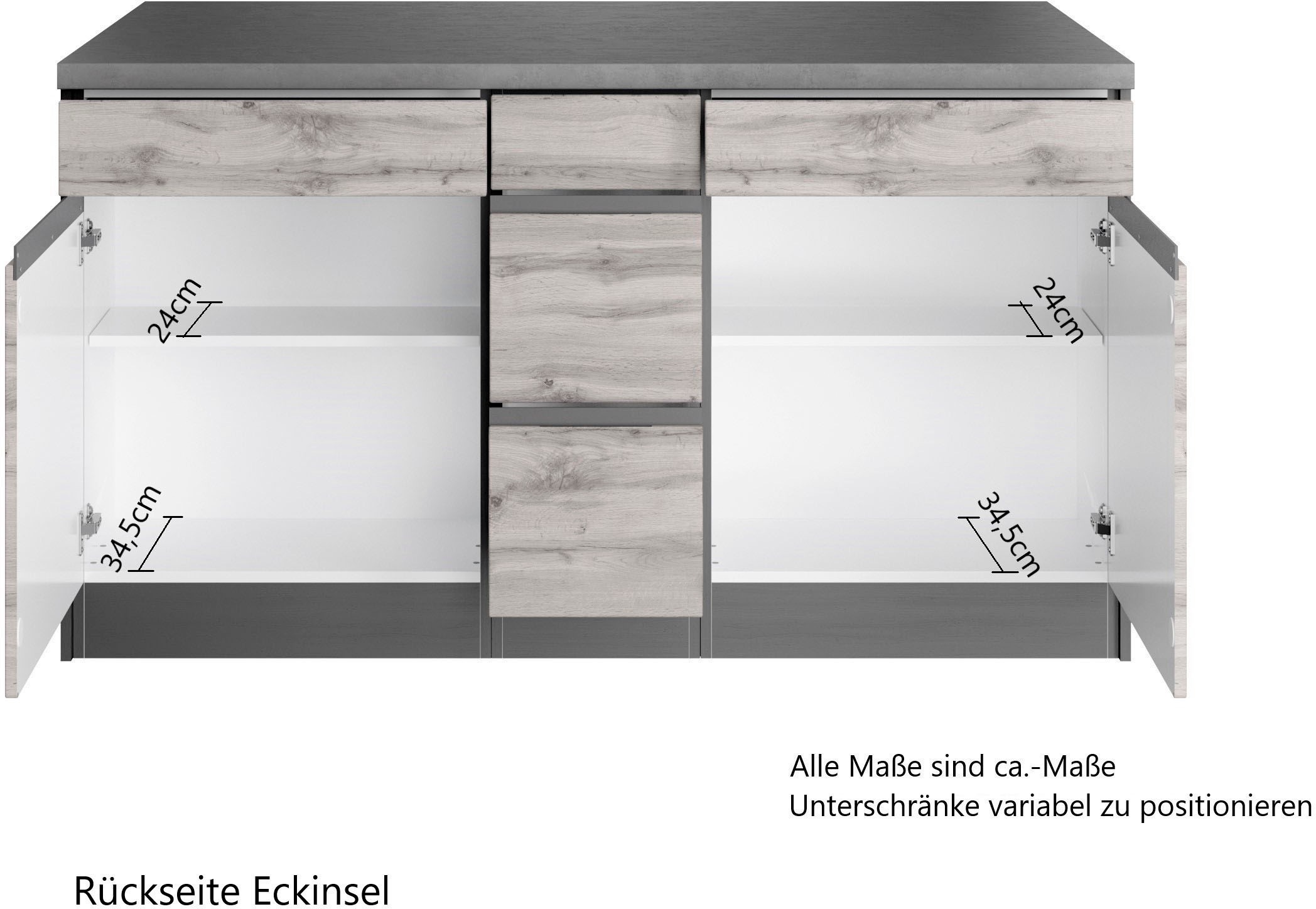 KOCHSTATION Winkelküche »KS-Riesa«, Stellbreite 490/153 cm, wahlweise mit Induktionskochfeld